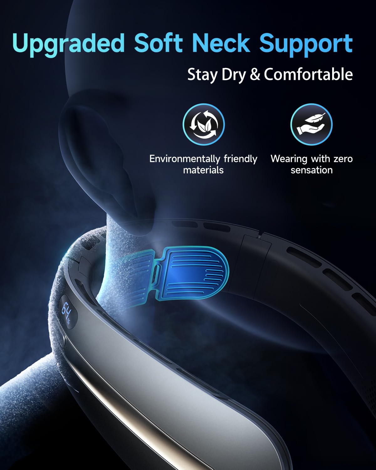 Sweetfull Neck Fan, 3 Turbo Portable Fans With Neck Support, 4 Speed & Led Display, 5200Mah Rechargeable Personal Fan, Hand-Free