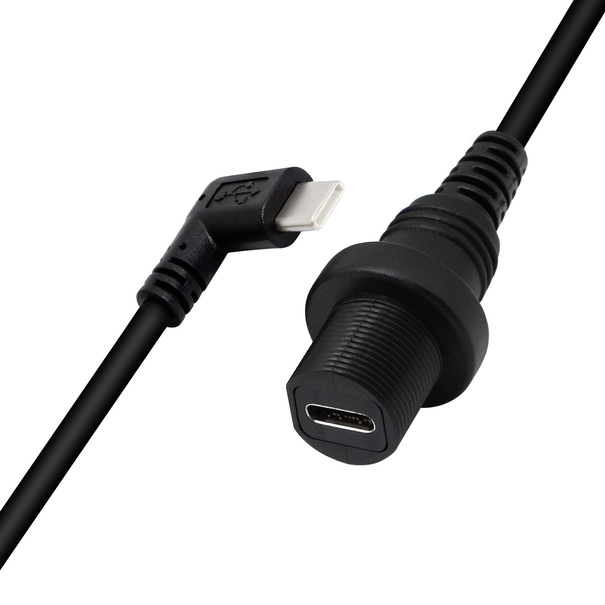 Cerrxian 30Cm Right Angle Usb Type C 2.0 Car Mount Dash Flush Waterproof Extension Cable For Car, Boat, Motorcycle, Truck Dashbo