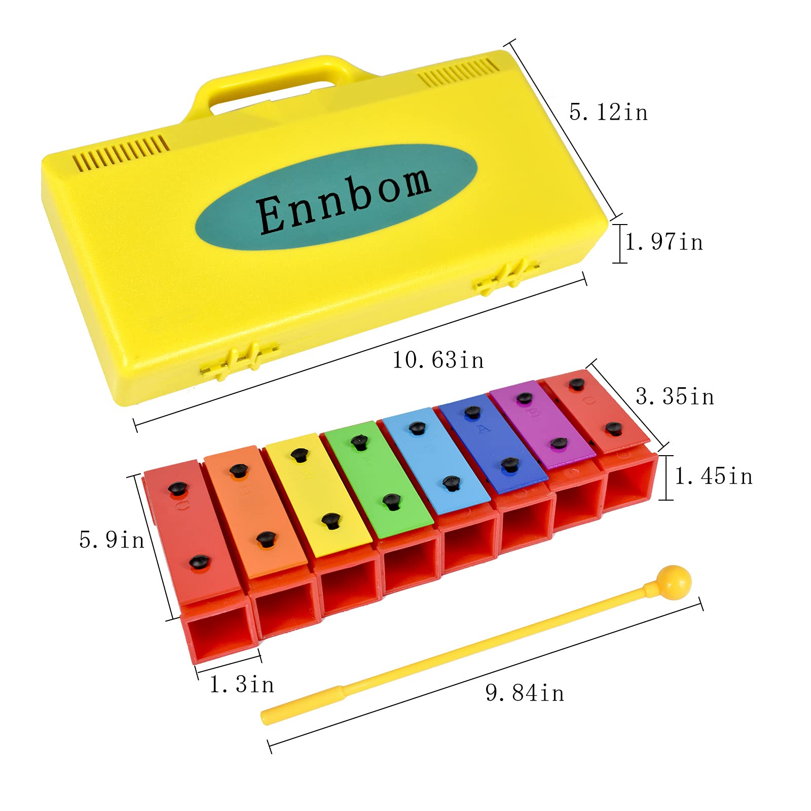 Ennbom 8 Notes Chromatic Xylophone Glockenspiel Resonator Bells With Yellow Case