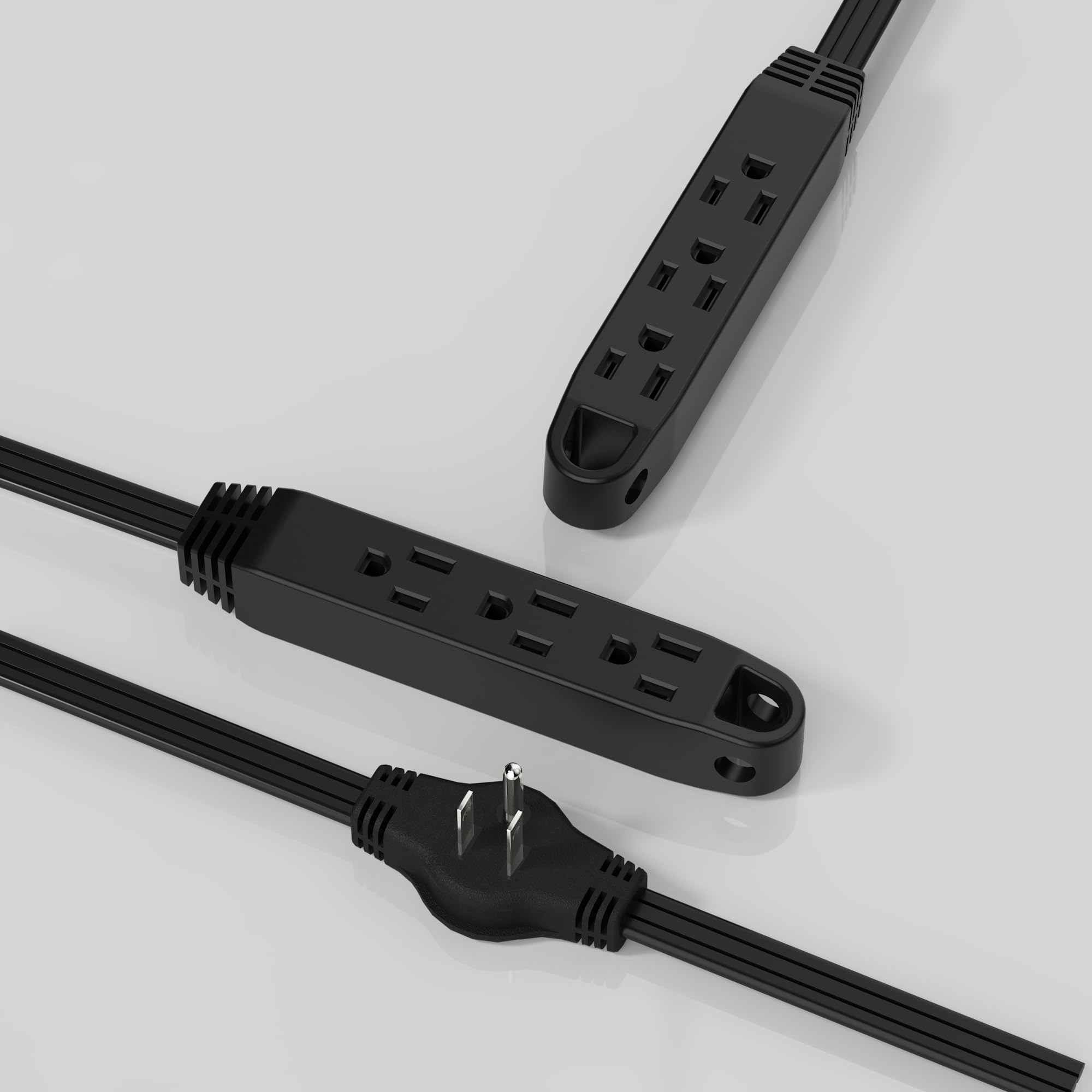 3 Prong 12Ft Twin Extension Cord With 6 Outlets And Safety Covers   Slim Design For Furniture, 12Ft Double Cord 6 Ft Each Side I