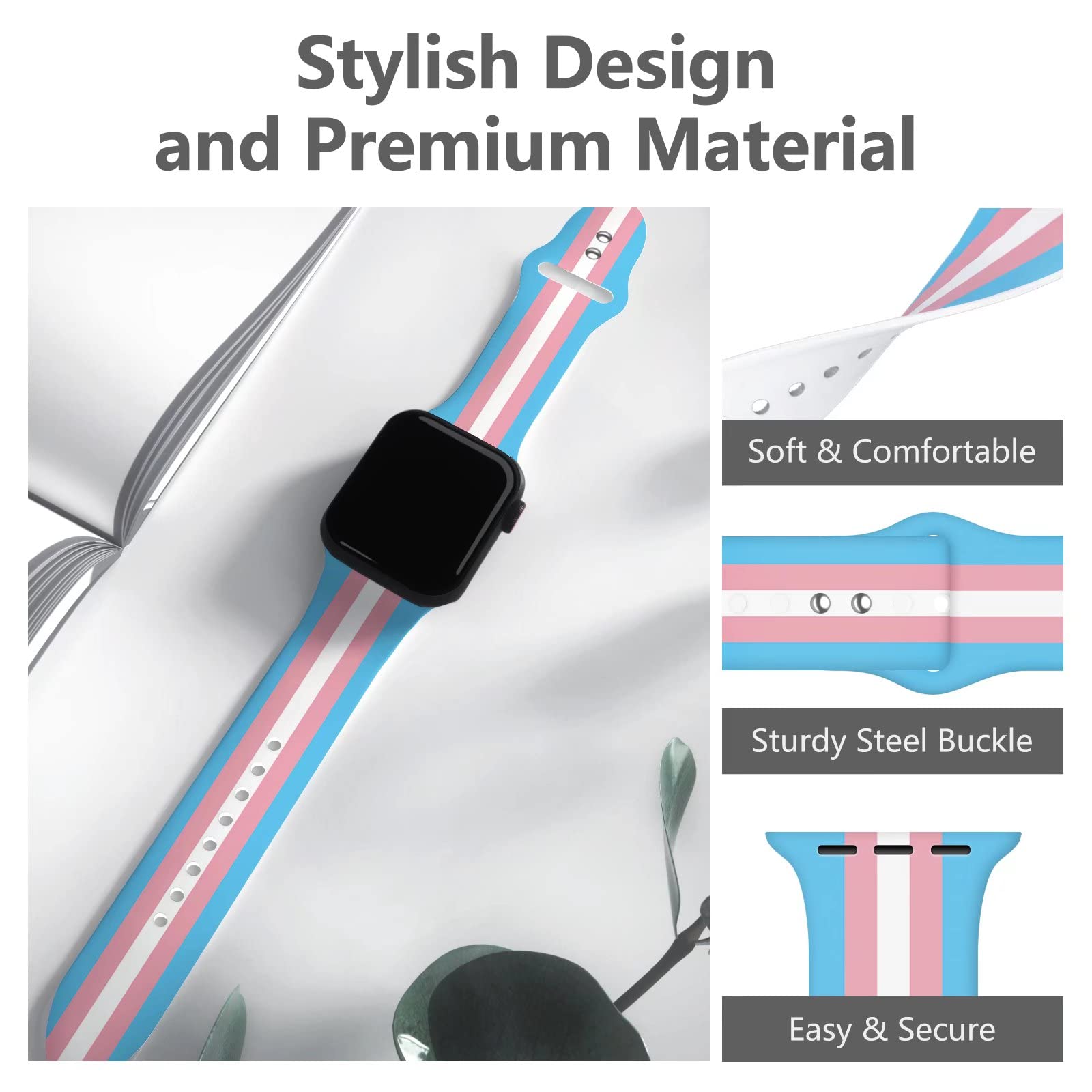 Trans Lgbtq Ts Pride Watch Band Compatible With Apple Watch 38Mm 40Mm 41Mm Women Men Replaceable Silicone Smartwatch Straps For