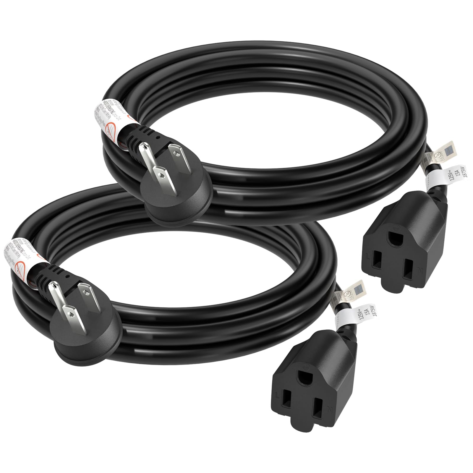 Firmerst 14 Gauge 6Ft Flat Plug Extension Cord 15 Amp 1875W Black, 2 Packs