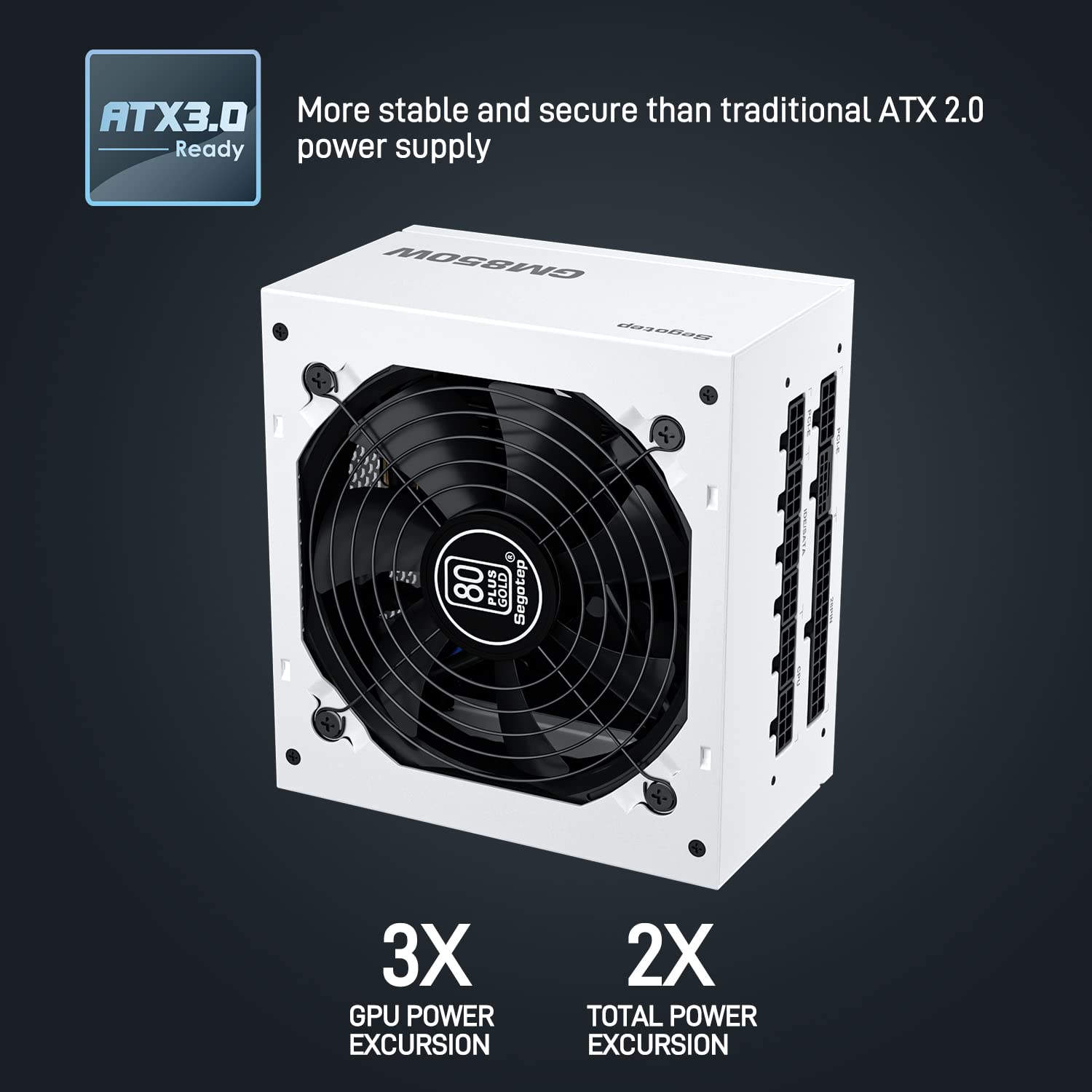Segotep Gm850 White Power Supply 850W, Pcie 5.0 & Atx 3.0 Full Modular 80 Plus Gold Psu For Nvidia Rtx 40 Series And Amd Graphic