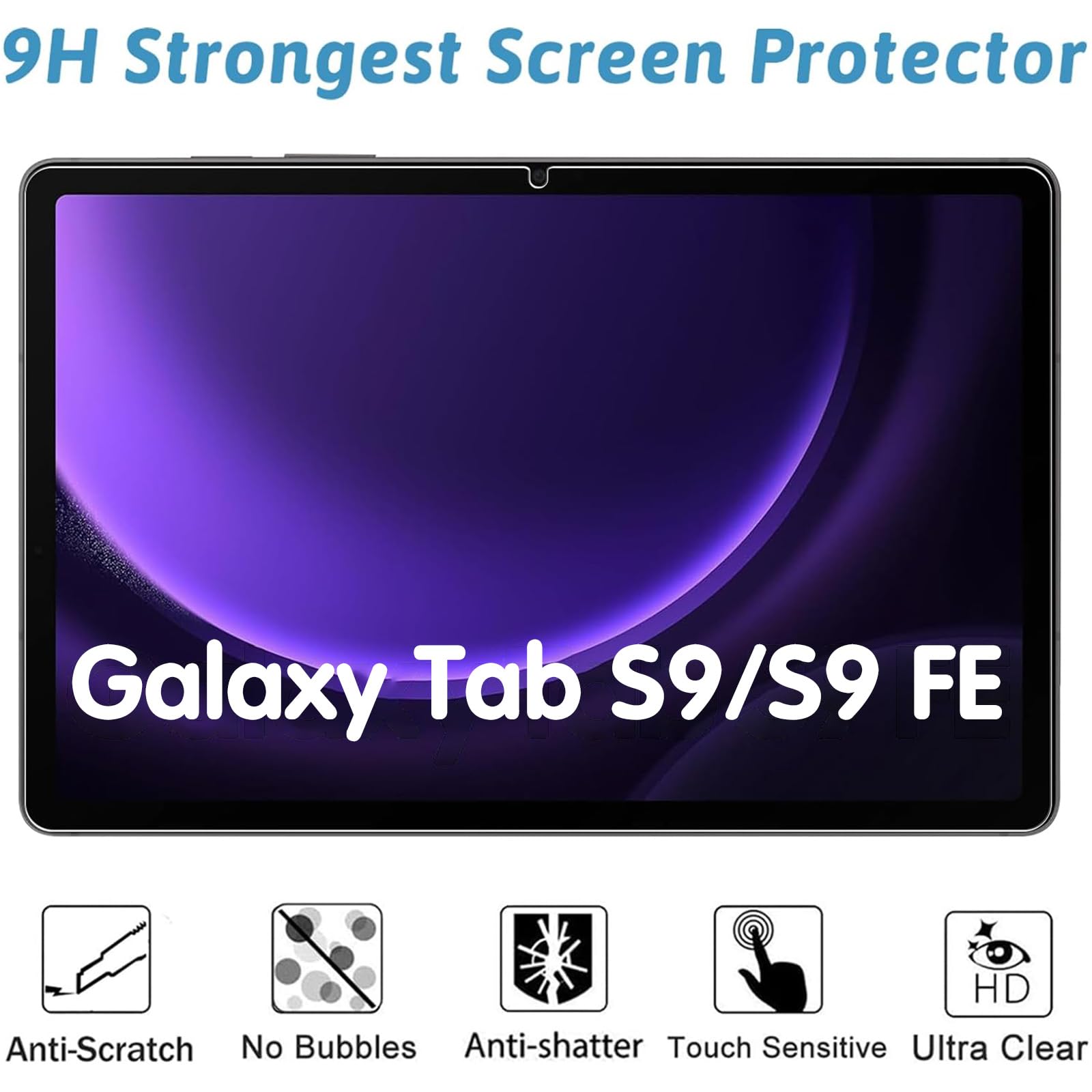 Gozopo [2 Pack Screen Protector For Samsung Galaxy Tab S9 11 Inch/S9 Fe 10.9 Inch 2023, [Scratch Resistant] [Bubble Free] [With