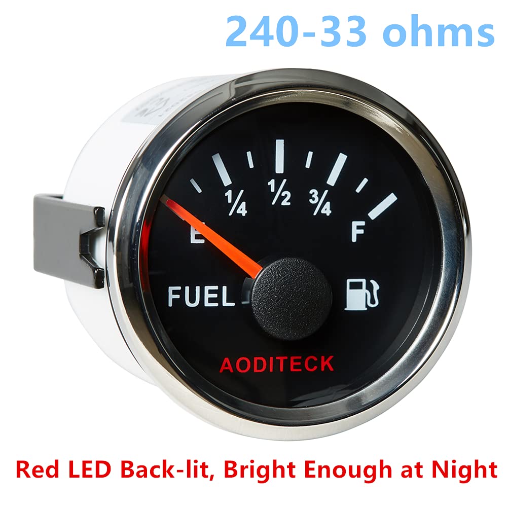 Aoditeck 240-33Ohm Black Marine Fuel Gauge For Boat Gas Gauge Fuel Level Gauge For Car Truck Vehicle Diesel Automotive Replaceme