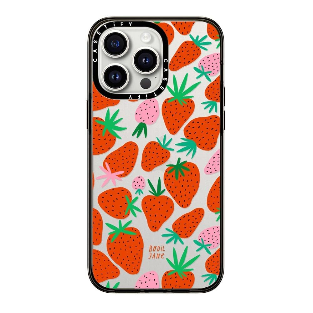 Casetify Compact Case For Iphone 15 Pro Max [2X Military Grade Drop Tested / 4Ft Drop Protection]   Strawberries   Clear Black