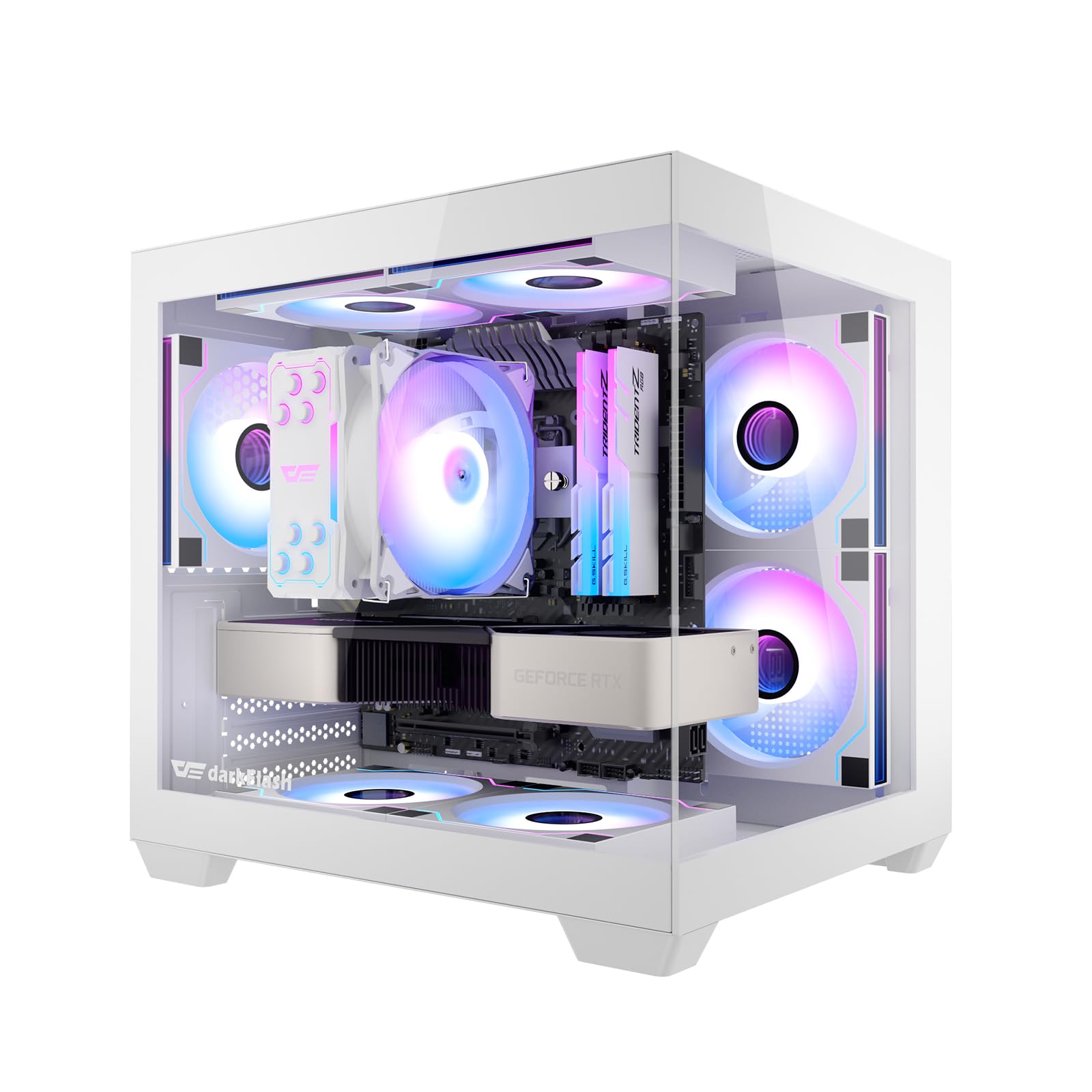 darkFlash ITX PC Case, Pre-Install 3 PWM ARGB Fans Computer Case, Full View Dual Tempered Glass ITX Case, Mini Size, Supports 24