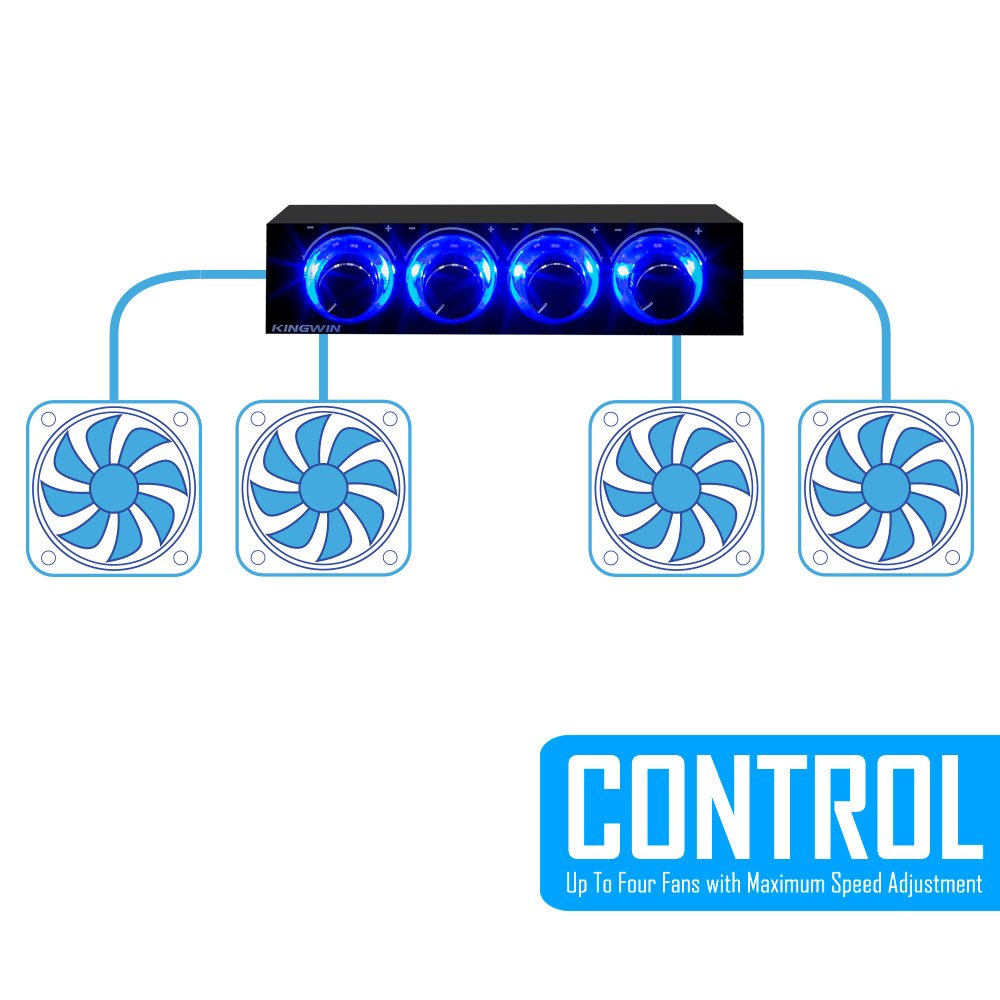Kingwin Fan Controller 4 Channel W/ Led. Controls Up To 4 Sets Of Pc Computer Fans, Independent Turn Knob Control, And Fits 3.5
