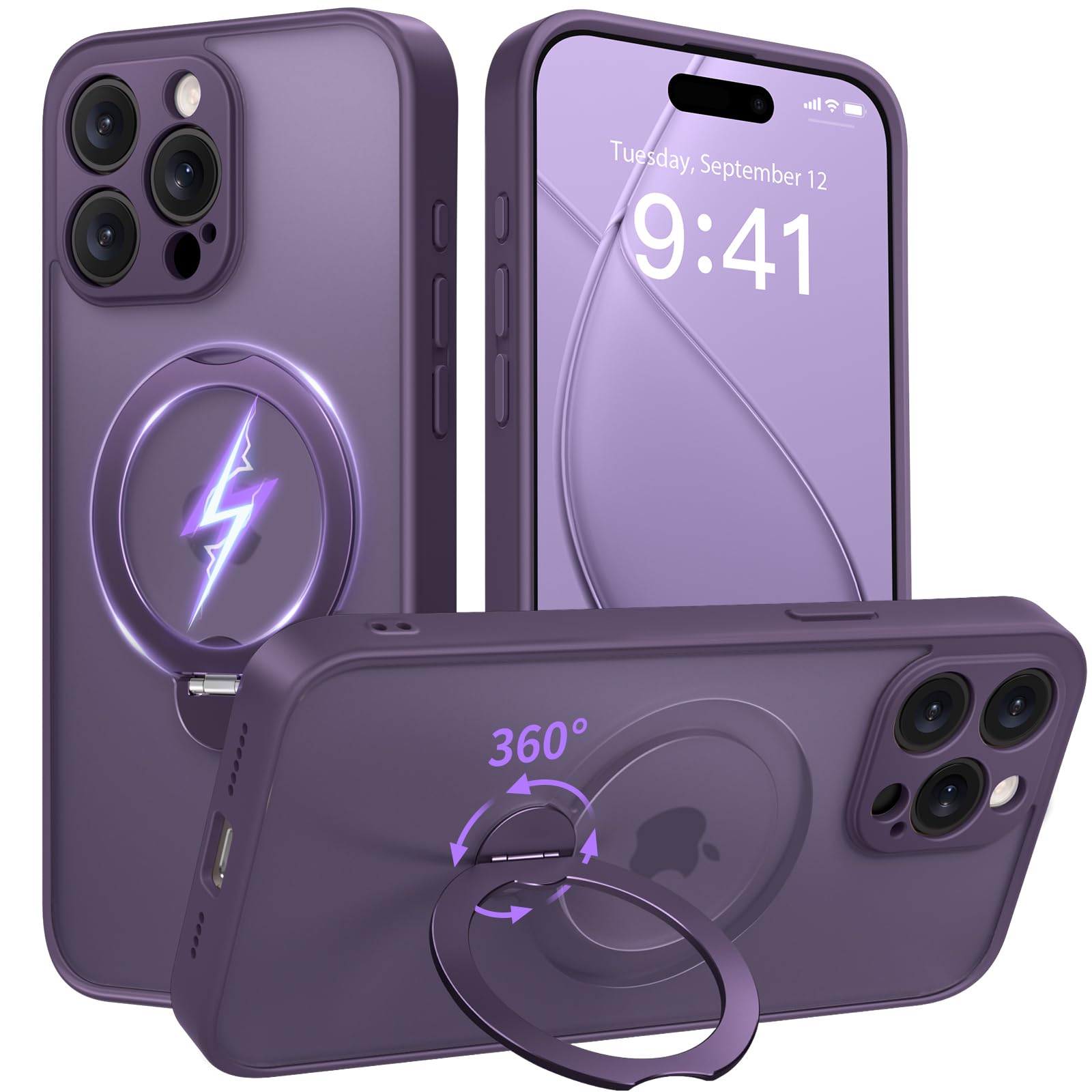 Golbinbox 360 Spin Magnetic Stand For Iphone 15 Pro Max Case, [Compatible With Magsafe], [Full Camera Protection] [16Ft Military