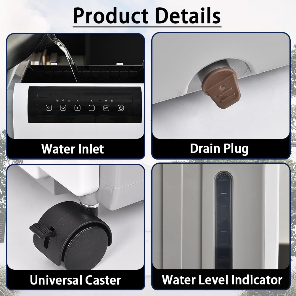 2500Cfm Evaporative Air Cooler With Remote Control, 210W, 3 Speeds Portable Air Conditioner For Patio Outdoor, 8 Gal Water Tank,