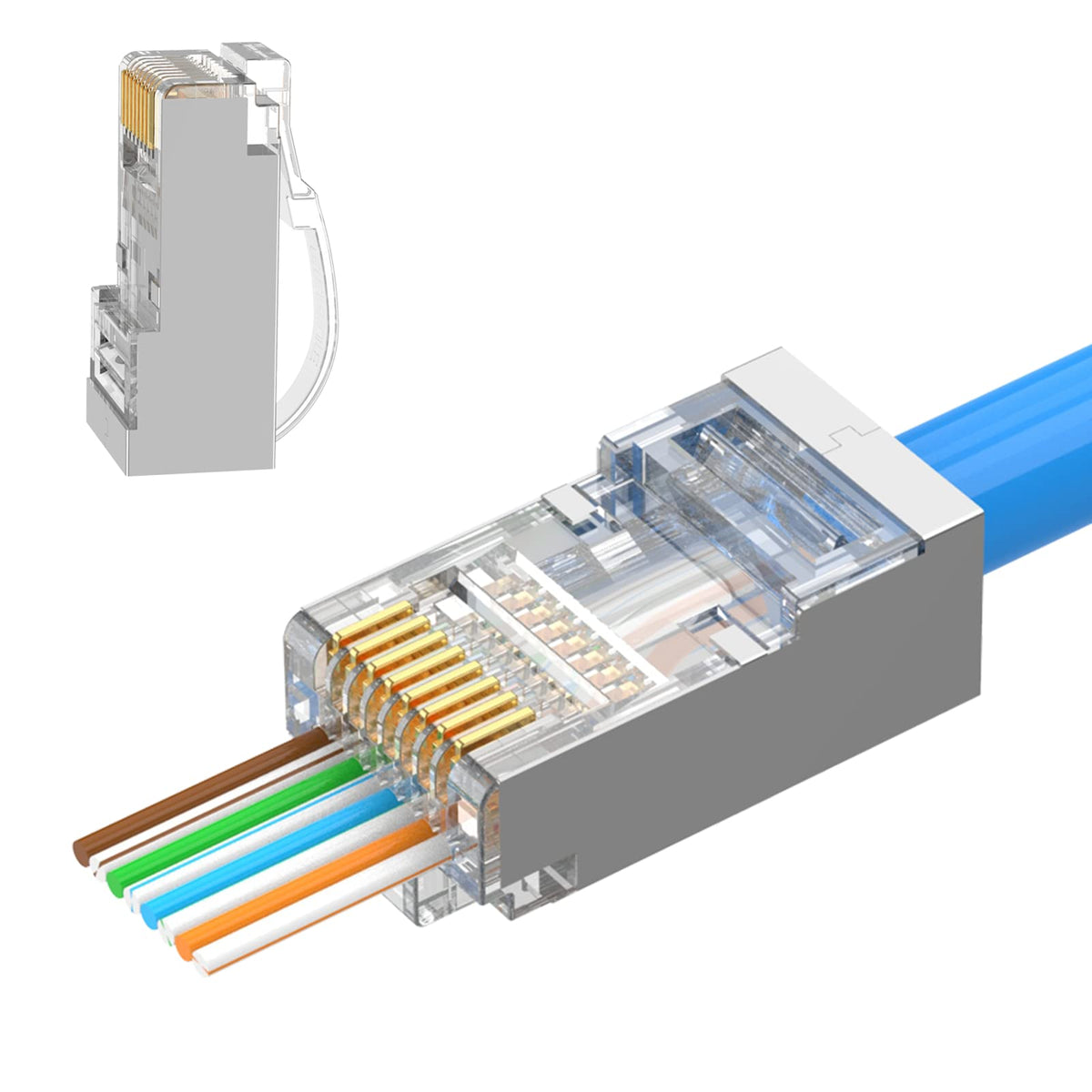 Leenue Rj45 Snagless Connectors Cat6 Pass Through Connectors 23 Awg For Solid Or Stranded Network Cable Stp 50 Pack