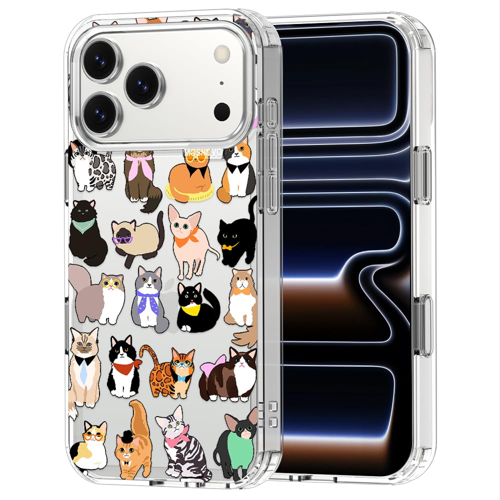 MOSNOVO for iPhone 17 Pro Max Case | Military Grade 6.6ft Drop Tested | Camera Control | Clear with Cute Cats Design