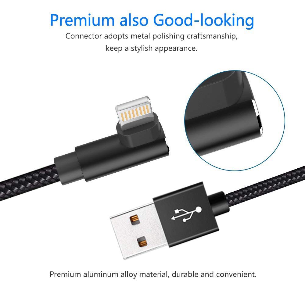 Extra Long Durable Charging Cable, 3 Pack 10Ft Usb A To 90 Degree Aluminum Alloy Charging Cord Compatible With Iphone 13/12/11/P