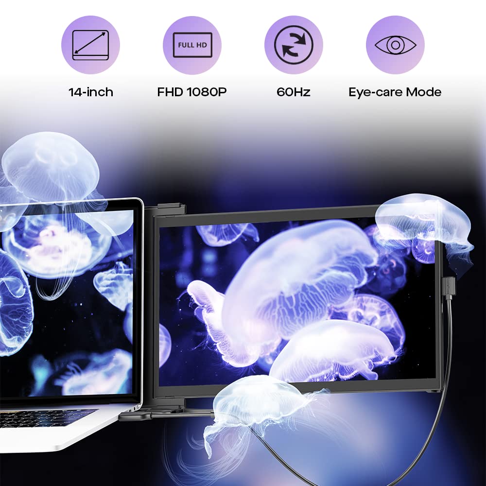 2025 Mobile Pixels Duex Max Ds 14.1 Fhd Portable Monitor, Usb C/Hdmi Plug And Play 1080P Laptop Monitor Extender, Portable Scr