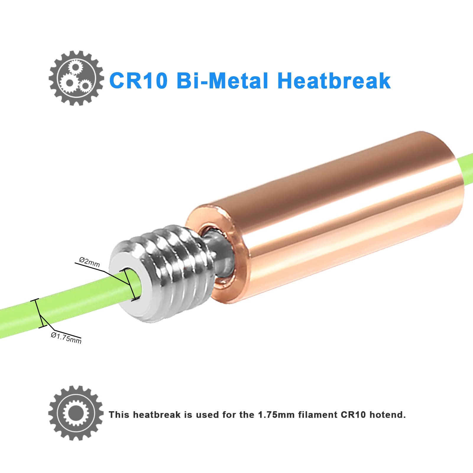 Coliao 5Pcs Cr10 Bi Metal Heatbreak, Upgrade Smooth All Metal Bimetal Copper Titanium Heatbreak High Temperature Throat For Creality 3D Printer Cr10 Ender 3 V2 Ender3 Pro Ender 5 Cs3 S4 S5 Hotend