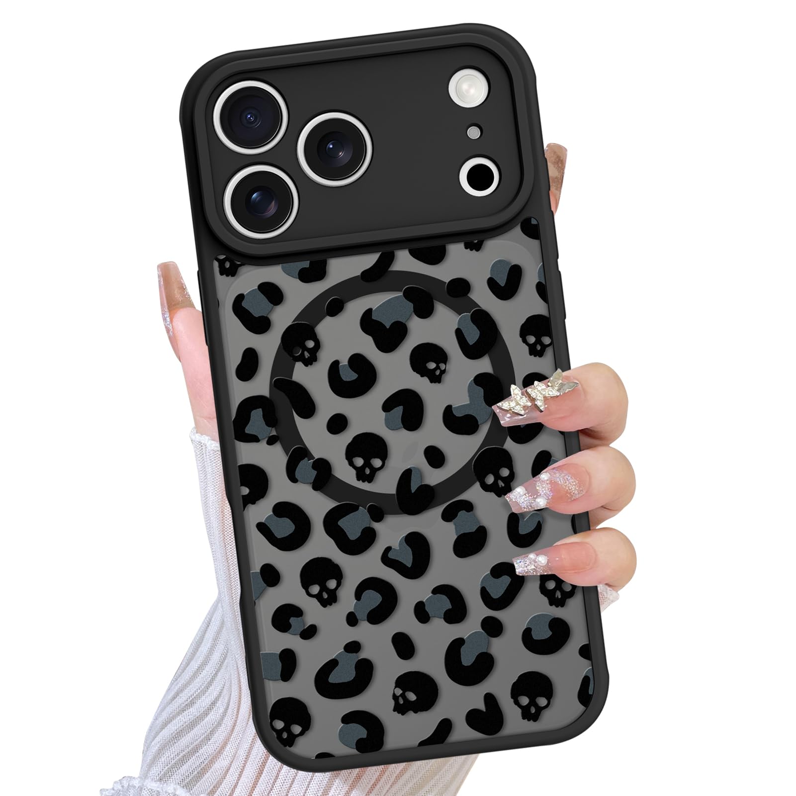 TEAUGHT Compatible with iPhone 17 Pro Case Support for MagSafe Cute Pattern Skeleton Leopard Print Cheetah Camera Protection Mat