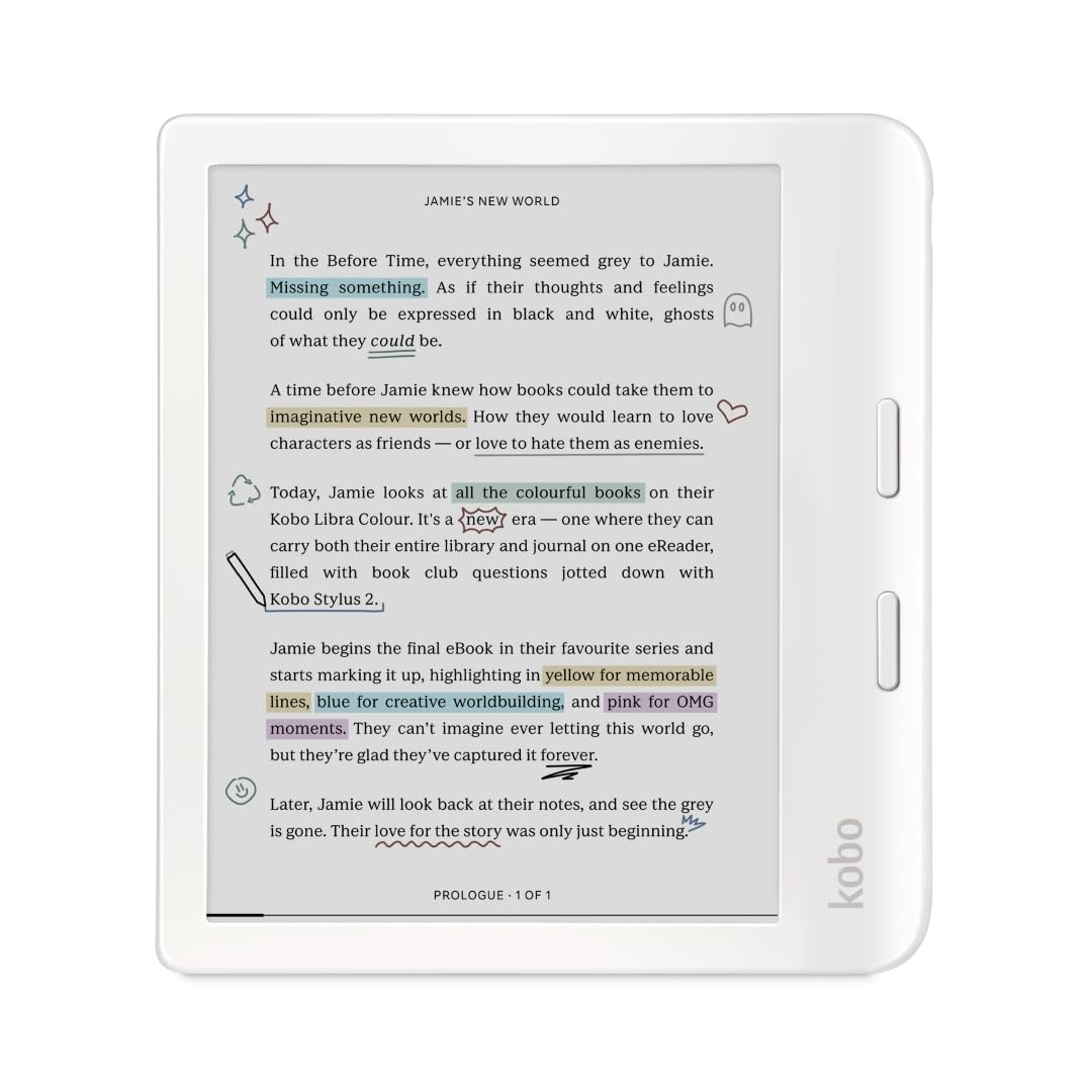 Kobo Libra Colour | eReader | 7    Glare-Free Colour E Ink Kaleido 3 Display | Dark Mode Option | Audiobooks | Waterproof | Whit