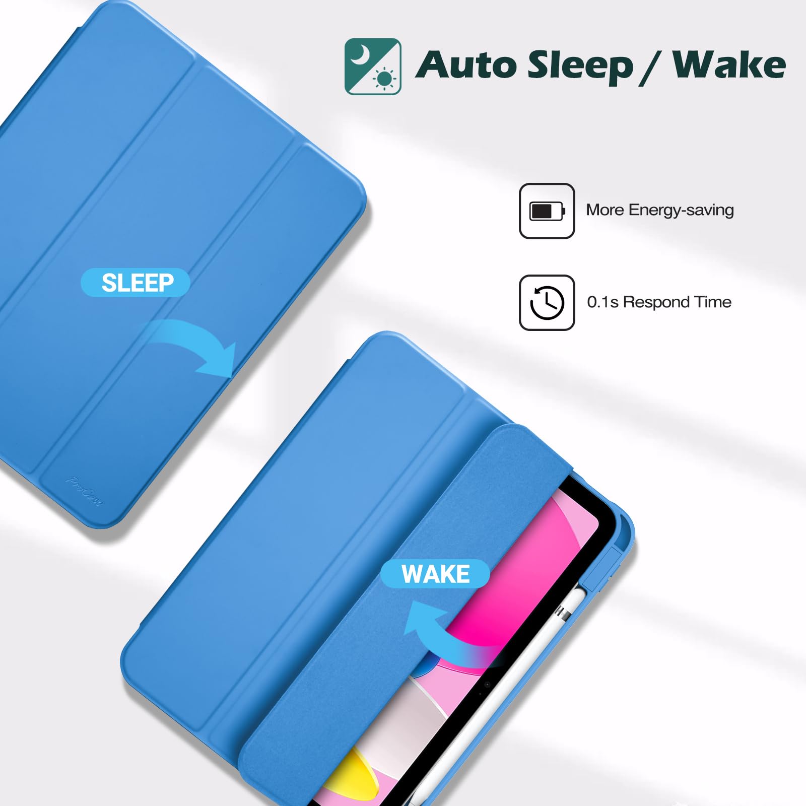 Procase For Ipad (A16) 11Th Generation 11 Inch 2025/10Th Generation 10.9 Inch 2022 Case With Pencil Holder, Hybrid Ipad 11 10 Case With Clear Back, Supports Auto Wake/Sleep  Blue