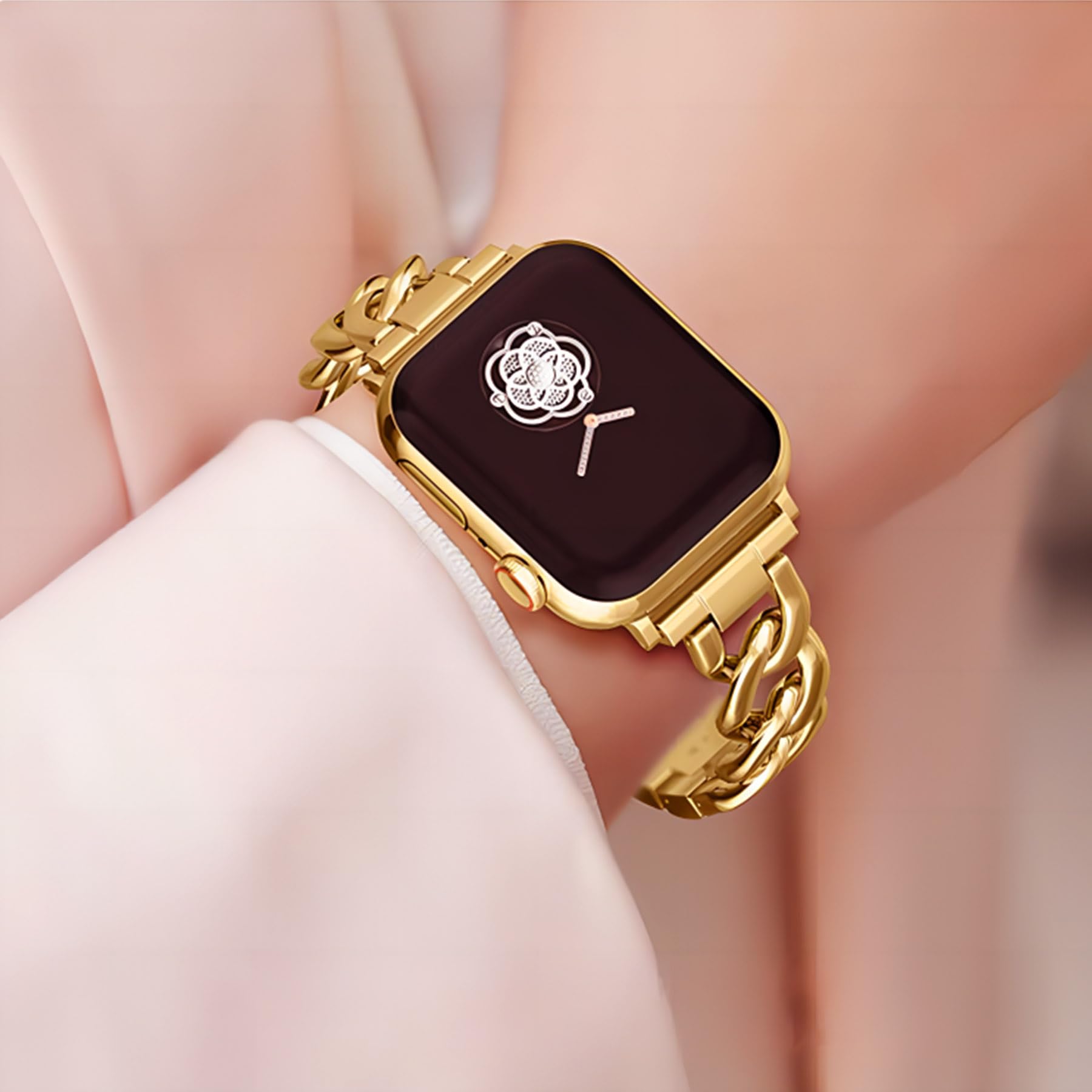 Kolgios 42/44/45Mm Gold Cool Chain Women Metal Smartwatch Band Compatible For Apple Watch Series 7/6/5/Se/4/3/2/1 Man Adjustable