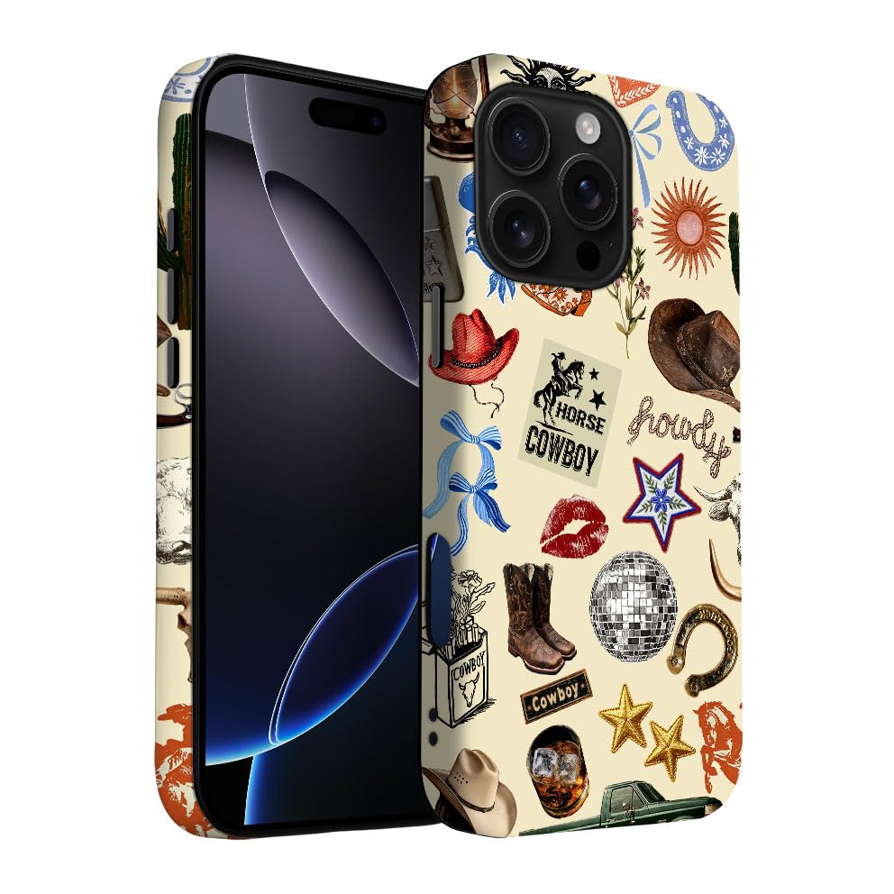Yuzbira for iPhone 16 Pro Case | Western Cowboy Collage | Slim Drop Protection Design