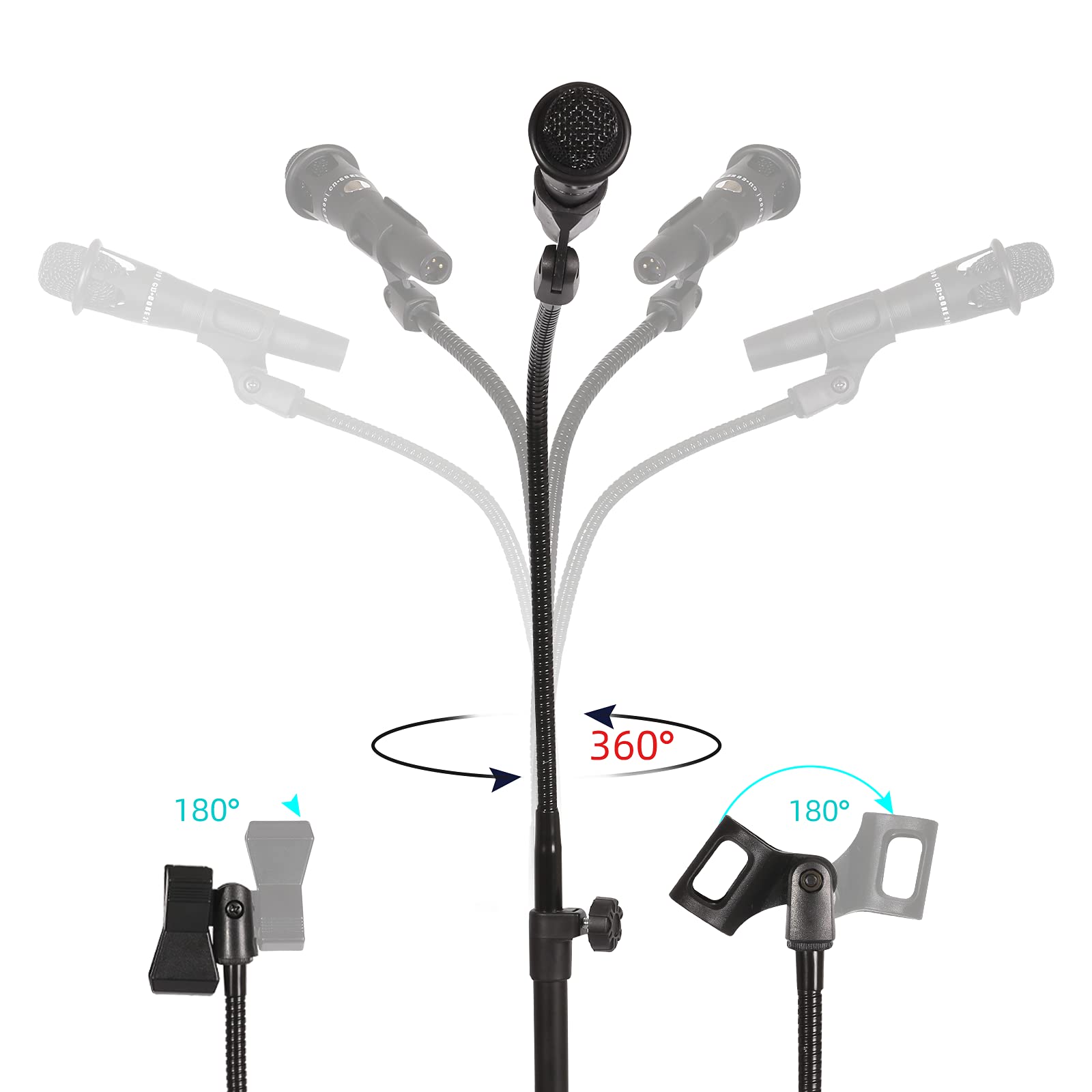 Mic Stand Boom Microphone Stands Tripod Gooseneck Mic Arm Stand Height Adjustable 3'  6' With Mic Clips And 3/8''   5/8'' Adapte