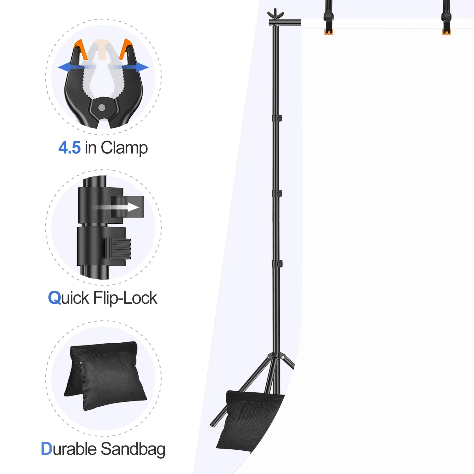 Emart Backdrop Stand 10X10Ft(Wxh) Photo Studio Adjustable Background Stand Support Kit With 2 Crossbars, 6 Backdrop Clamps, 2 Sa