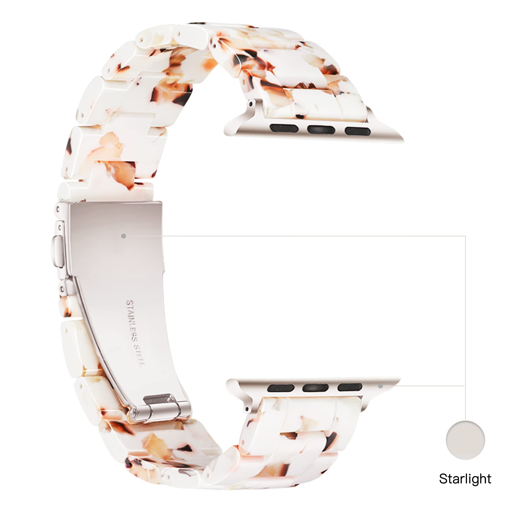 Light Apple Watch Band  Fashion Resin Apple Watch Ultra Series 10 Series 9 Series 8 Series 7 Band Starlight, Compatible With App