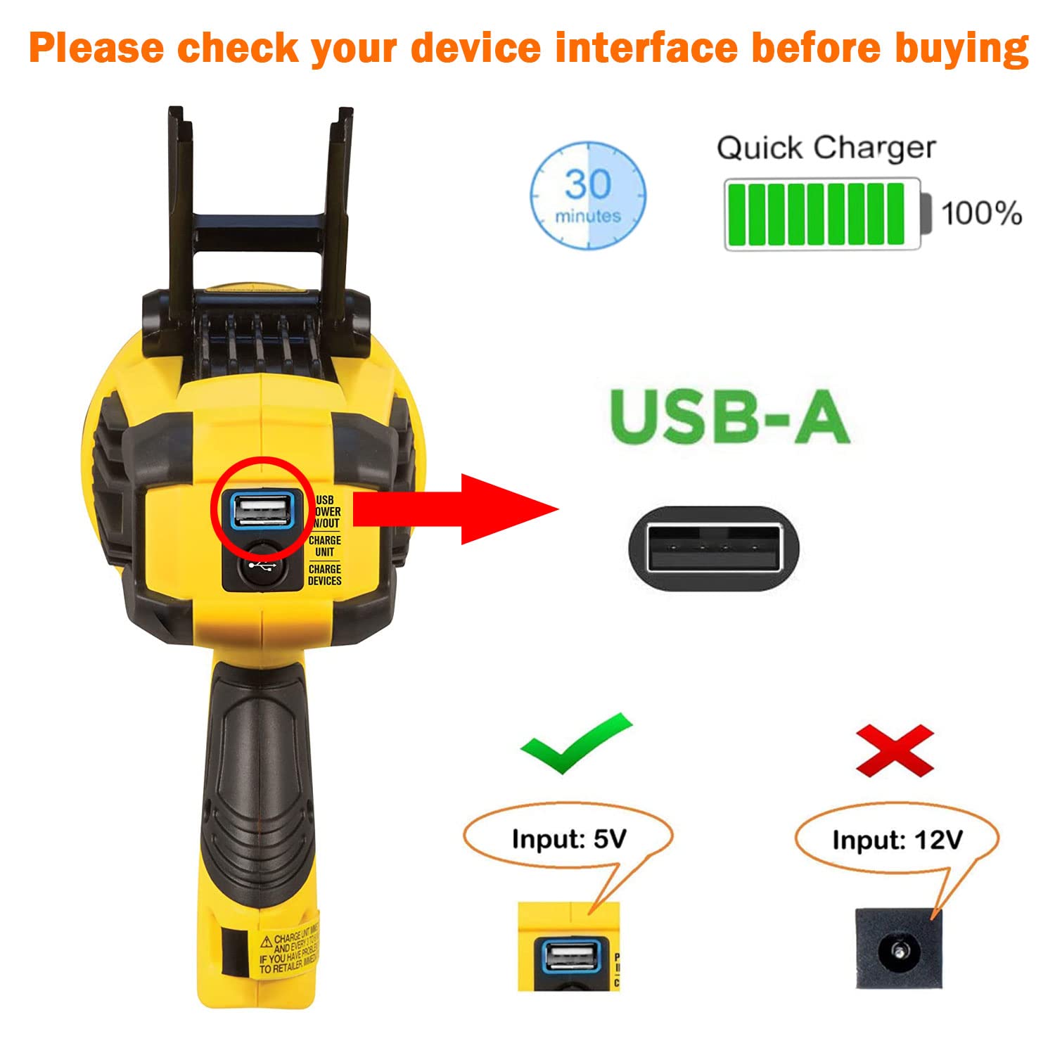 Replacement Charger Adapter Usb To Usb Charging Cable For Stanley Fatmax Spotlight, Stanley Sl10Leds, Sl10Ledsl, Tl450, Tl600, S