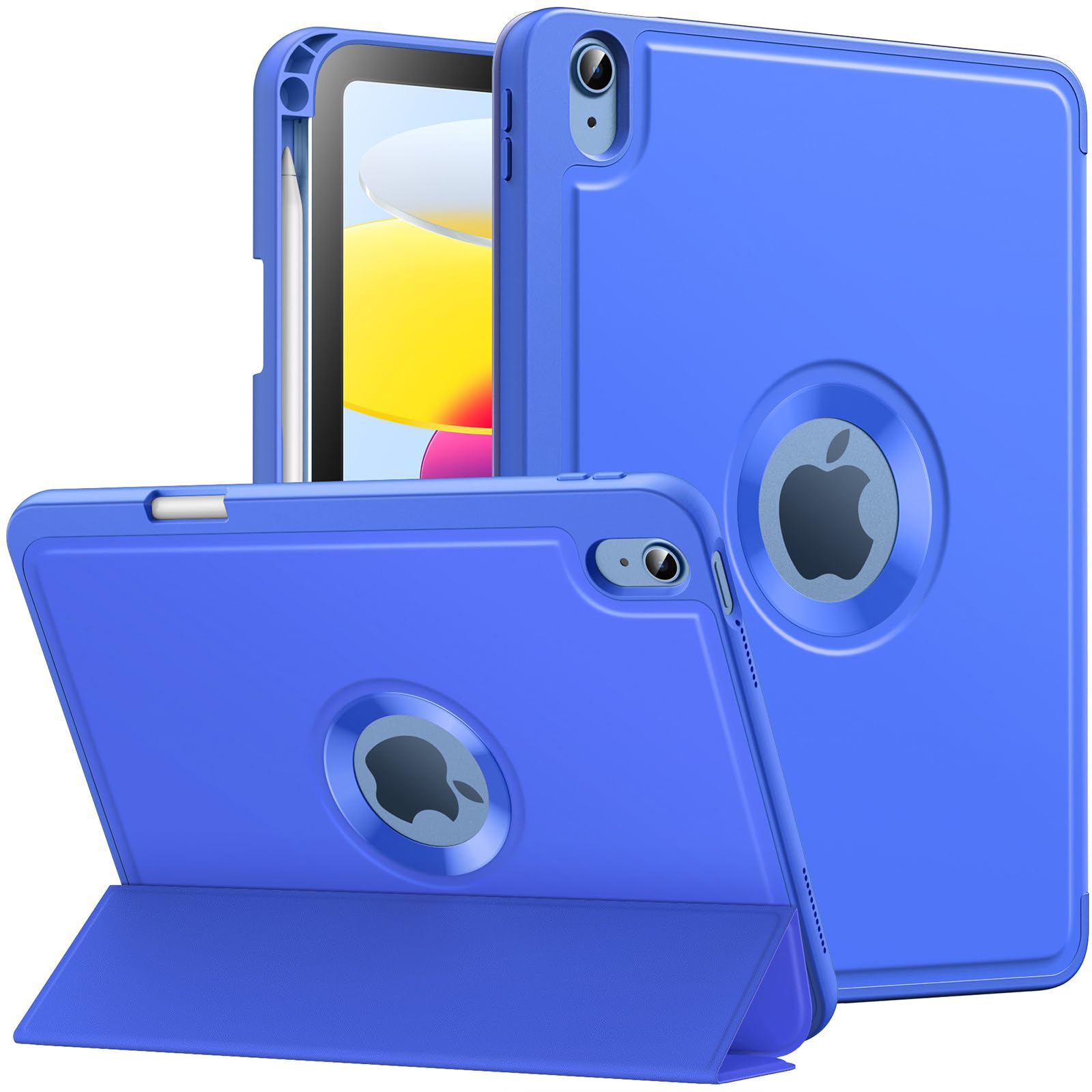 MoKo for iPad (A16) 11th Generation 2025 11 inch/10th Generation 10th 2022 10.9 inch Case with Pencil Holder,Smart Trifold Protective iPad Case with Soft TPU Back Stand Cover,Auto Wake/Sleep,Blue Wave