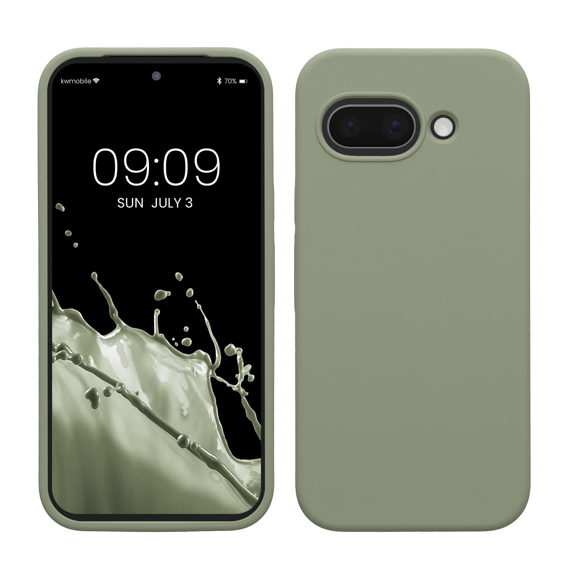 kwmobile Case Compatible with Google Pixel 9a Case - TPU Silicone Phone Cover with Soft Finish - Gray Green