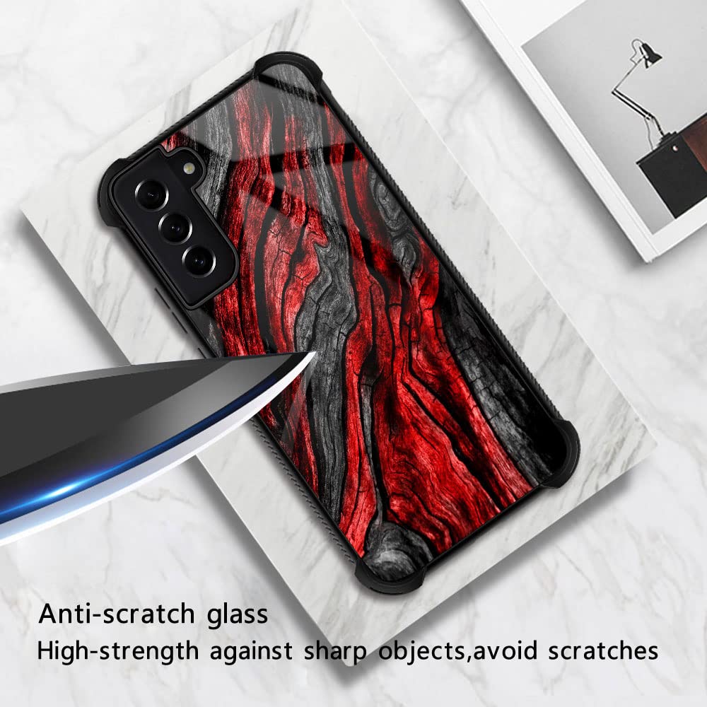 ZHEGAILIAN Samsung Galaxy S21 Ultra Red Wood Grain Phone Case TPU Organic Glass