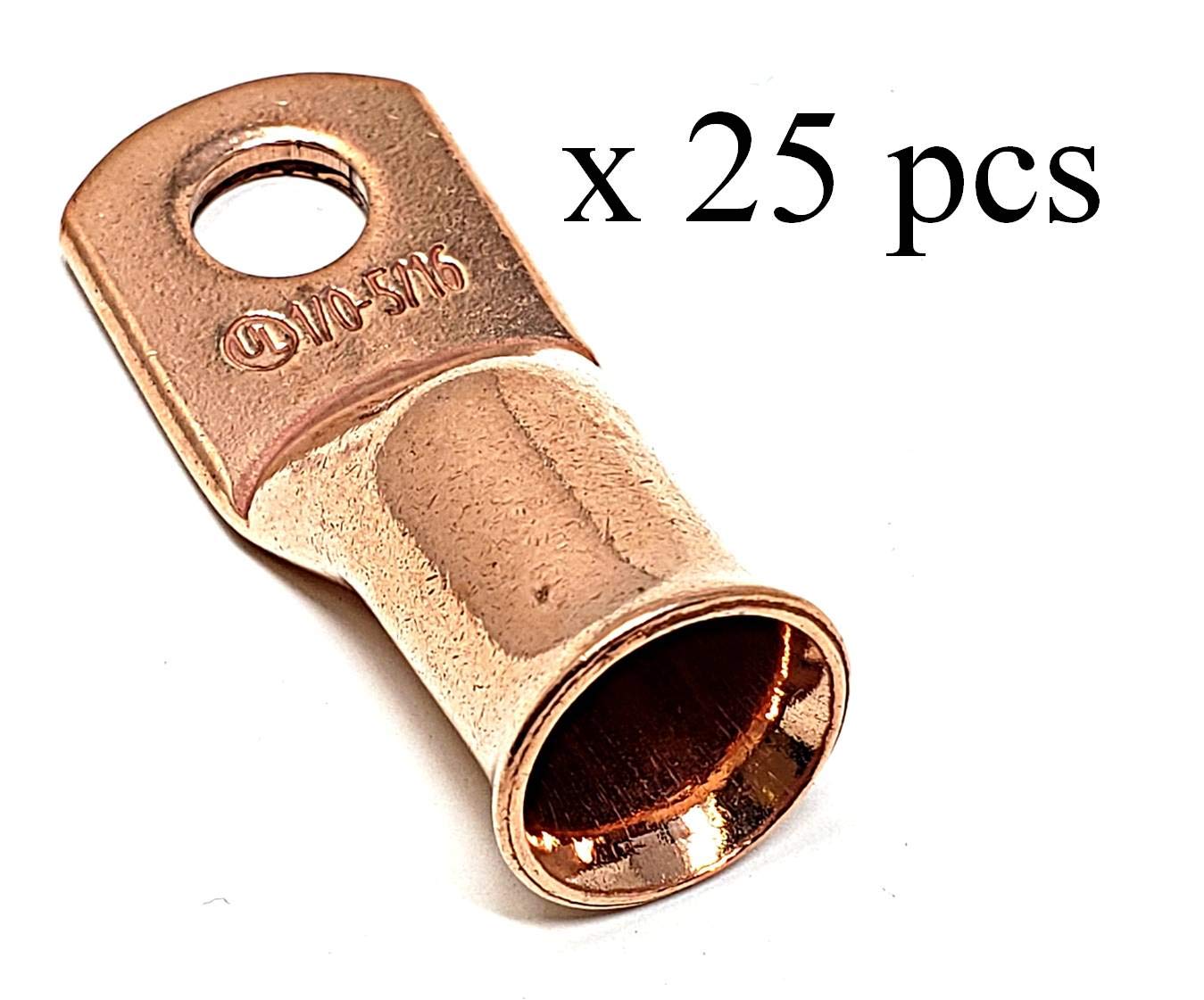 25 Pcs Wni 1/0 Gauge X 5/16 Pure Copper Battery Welding Cable Lug Connector Ring Terminals