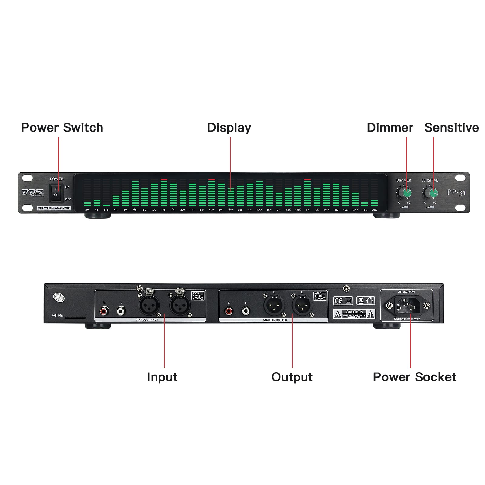 Bds Pp 31 Green Digital Audio Spectrum Analyzer Display 1U Music Spectrum Vu Meter 31 Segments