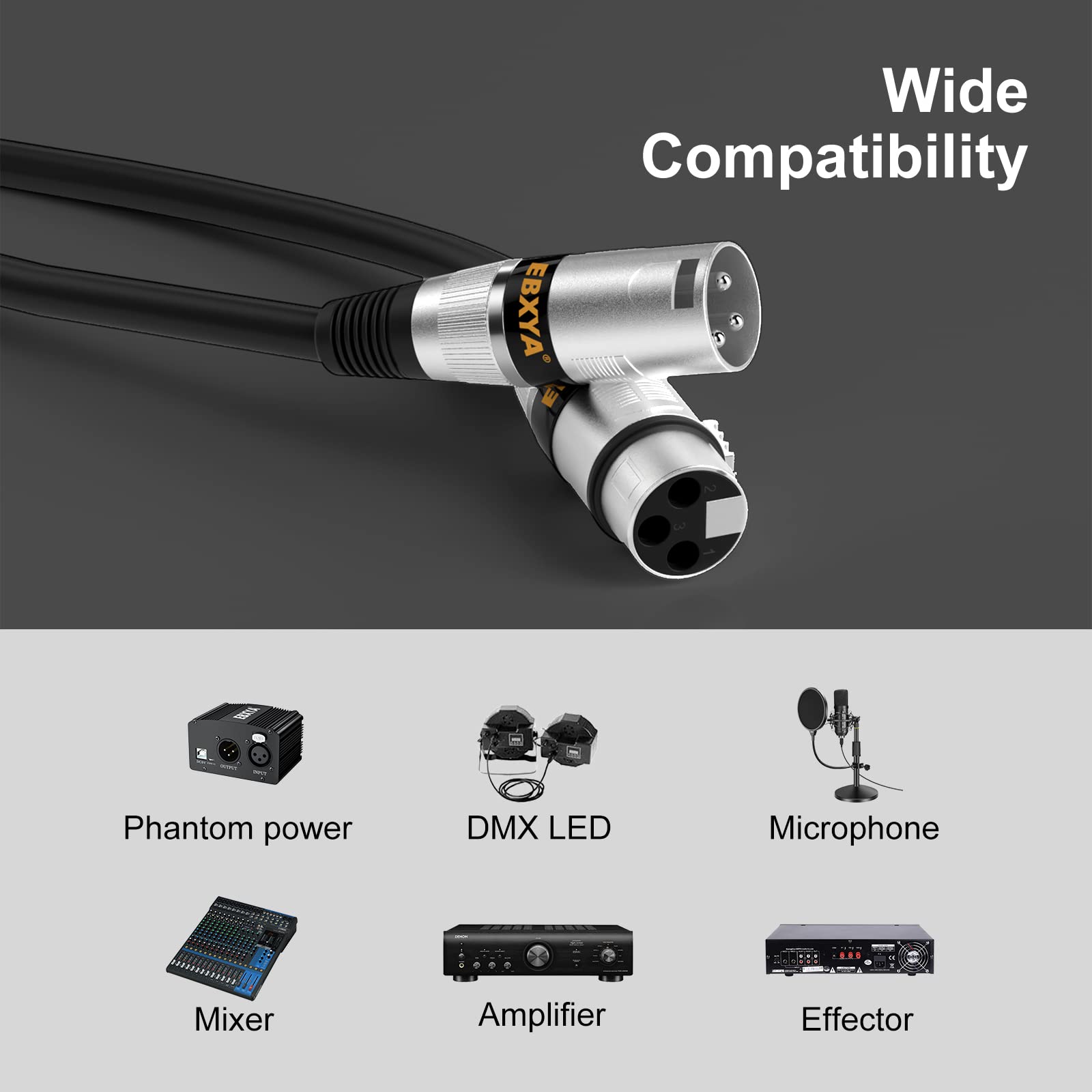 Ebxya Xlr Cable 2Ft 2 Pack   Balanced Dmx Cable, 3 Pin Male To Female Microphone Cable For Speakers, Mixer, Stage Lighting