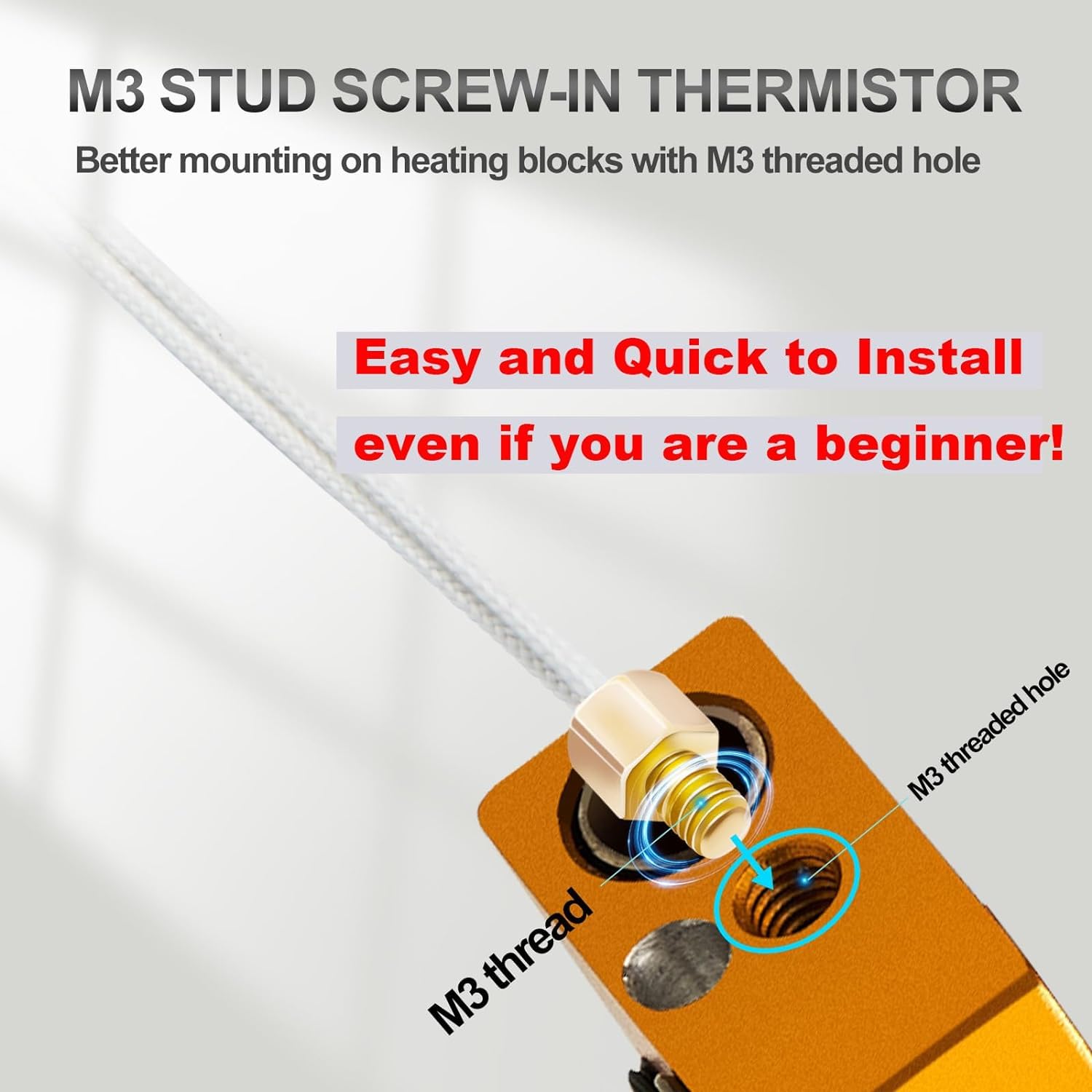 5Aplusreprap Ender 3 Hotend Upgrade: M3 Stud Thermistor,Fast Replaced, Compatible For Creality Ender 3 V2/Pro,Cr-10 J-Head Hoten