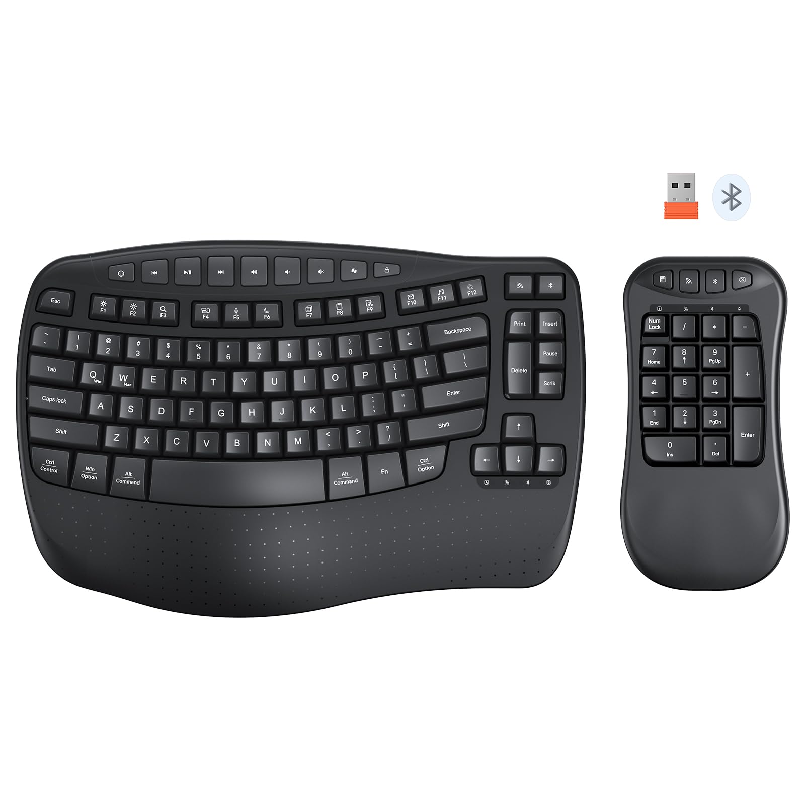 MEETION Wave Ergonomic Split Keyboard with Separate Numeric Keypad, Black