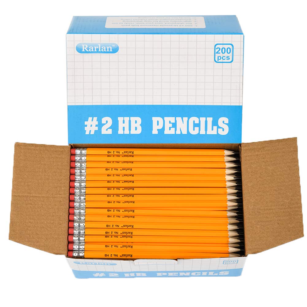 Rarlan Wood Cased 2 Hb Pencils, Pre Sharpened, 200 Count Bulk Pack