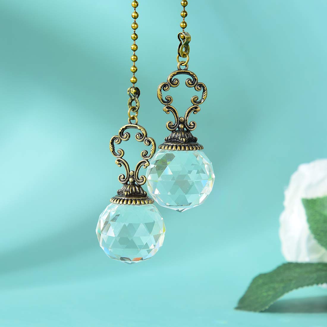 LONGSHENG Set of 2 Vintage-Style Crystal Prism Ball Ceiling Fan Pull Chains Clear K9 Crystal