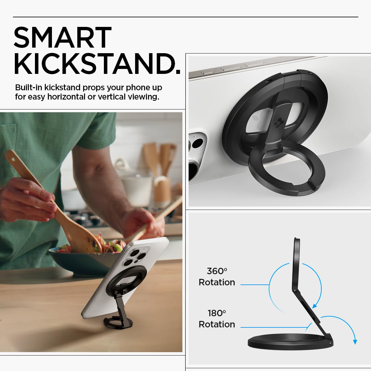 Spigen Om102 (Magfit) Magnetic Phone Holder Grip Double-Sided Magnet With Kickstand Bottle Opener Designed For Magsafe Compatibl