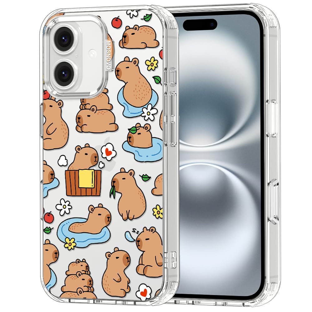 MOSNOVO for iPhone 16 Case, Shockproof Military-Grade Protection 6.6ft Drop Tested, Clear Phone Case for iPhone 16, Capybara Lan