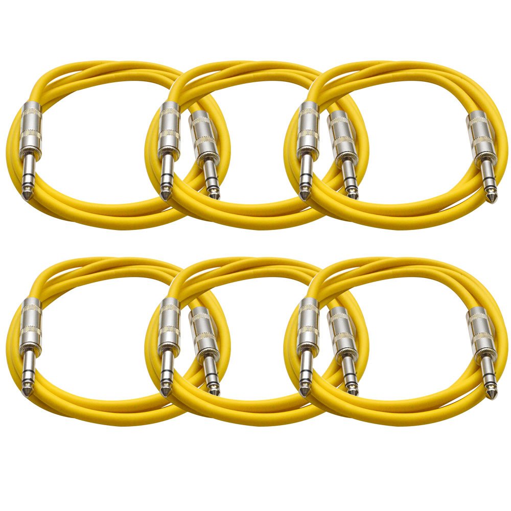 Seismic Audio - Satrx-F6-6 Pack Of Yellow 6' 1/4'' Trs To 1/4'' Trs Patch Cables