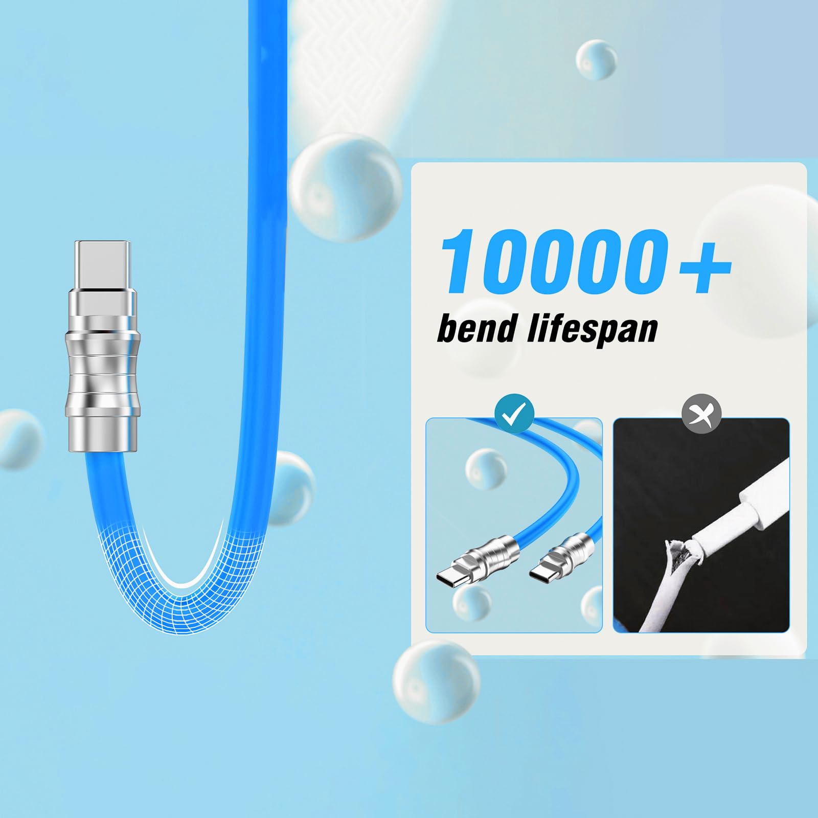 Iyuanepro Usb C To Usb C Silicone Cable 10Ft, Ultra Flexible & Soft Usb Type C 100W Fast Charging Cable, Geek Industrial Pd Data
