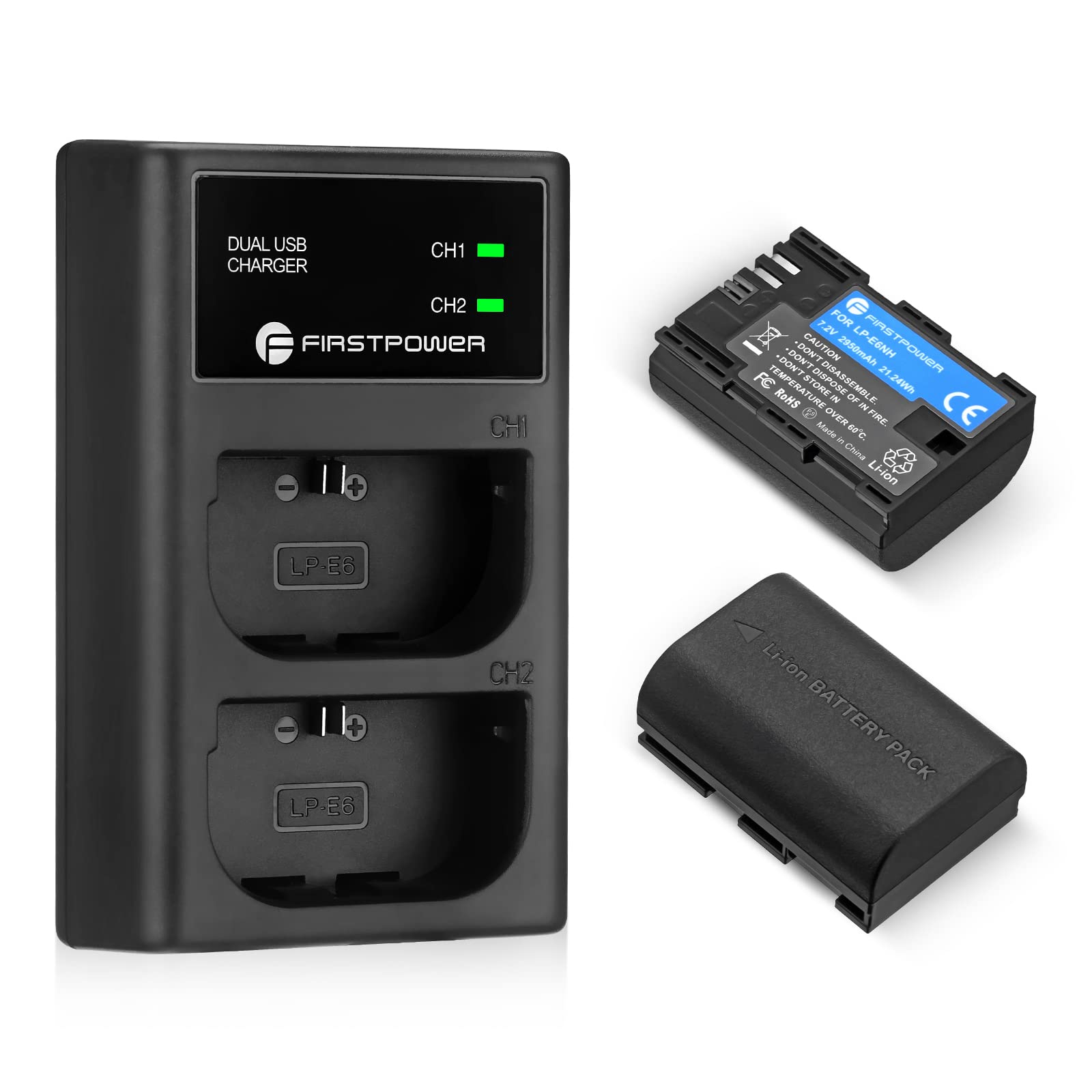Firstpower Lp E6Nh Battery And Usb Dual Charger Compatible With Canon Eos R, R5, R6, 5D Mark Ii Iii Iv, 5Ds, 6D, 6D Mark Ii, 7D,
