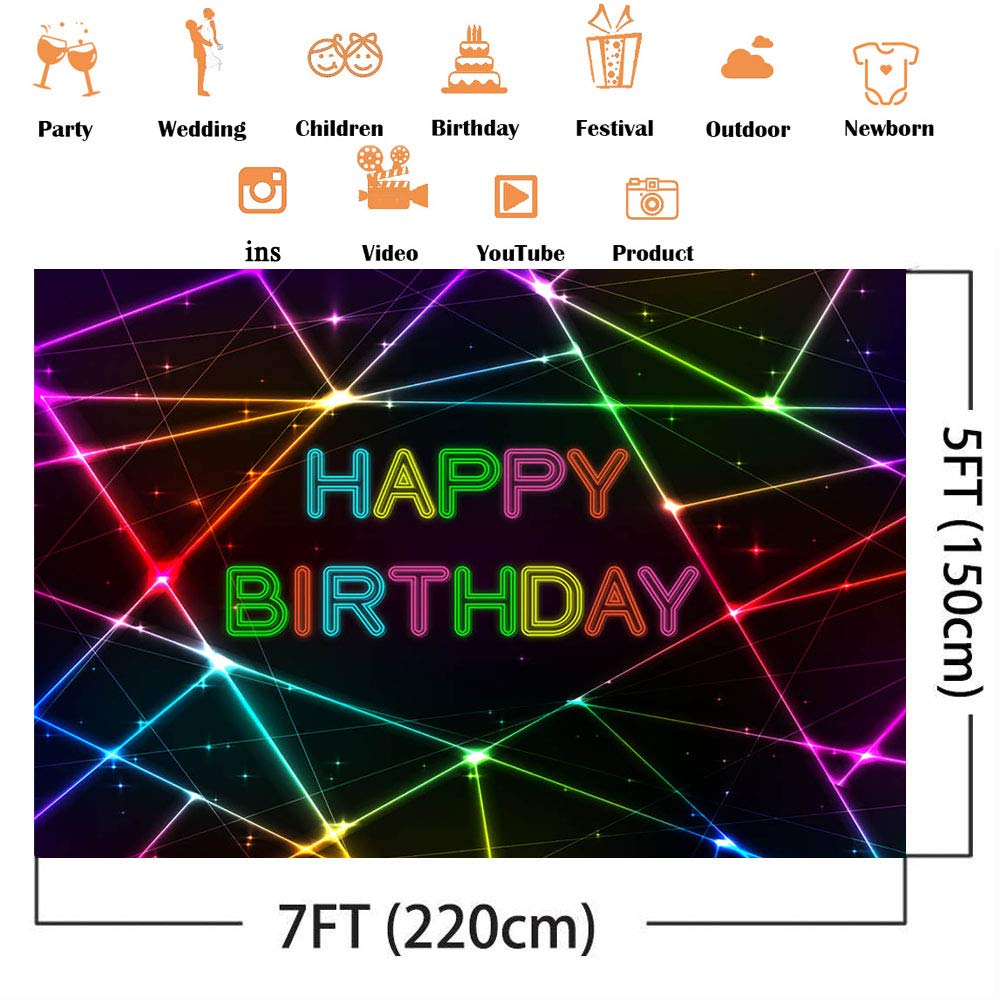 Avezano Glow Neon Birthday Background Neon Lights Happy Birthday Backdrop Lets Glow Birthday Party Backgrounds Dessert Table Ba