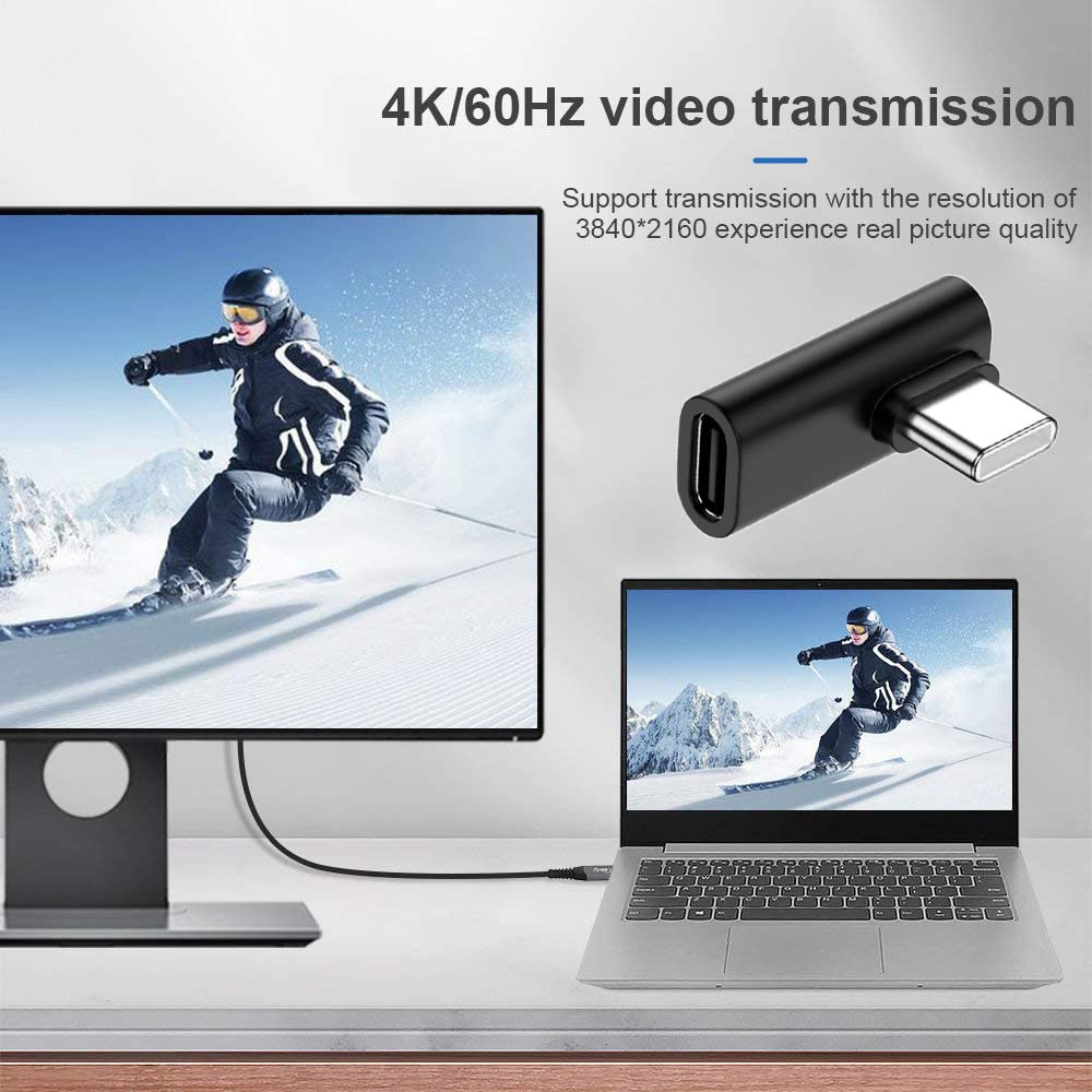 Cablecc 90 Degree Low Profile Right & Left Angled Usb 3.1 Type-C Male To Female Extension Adapter For Laptop & Tablet & Phone
