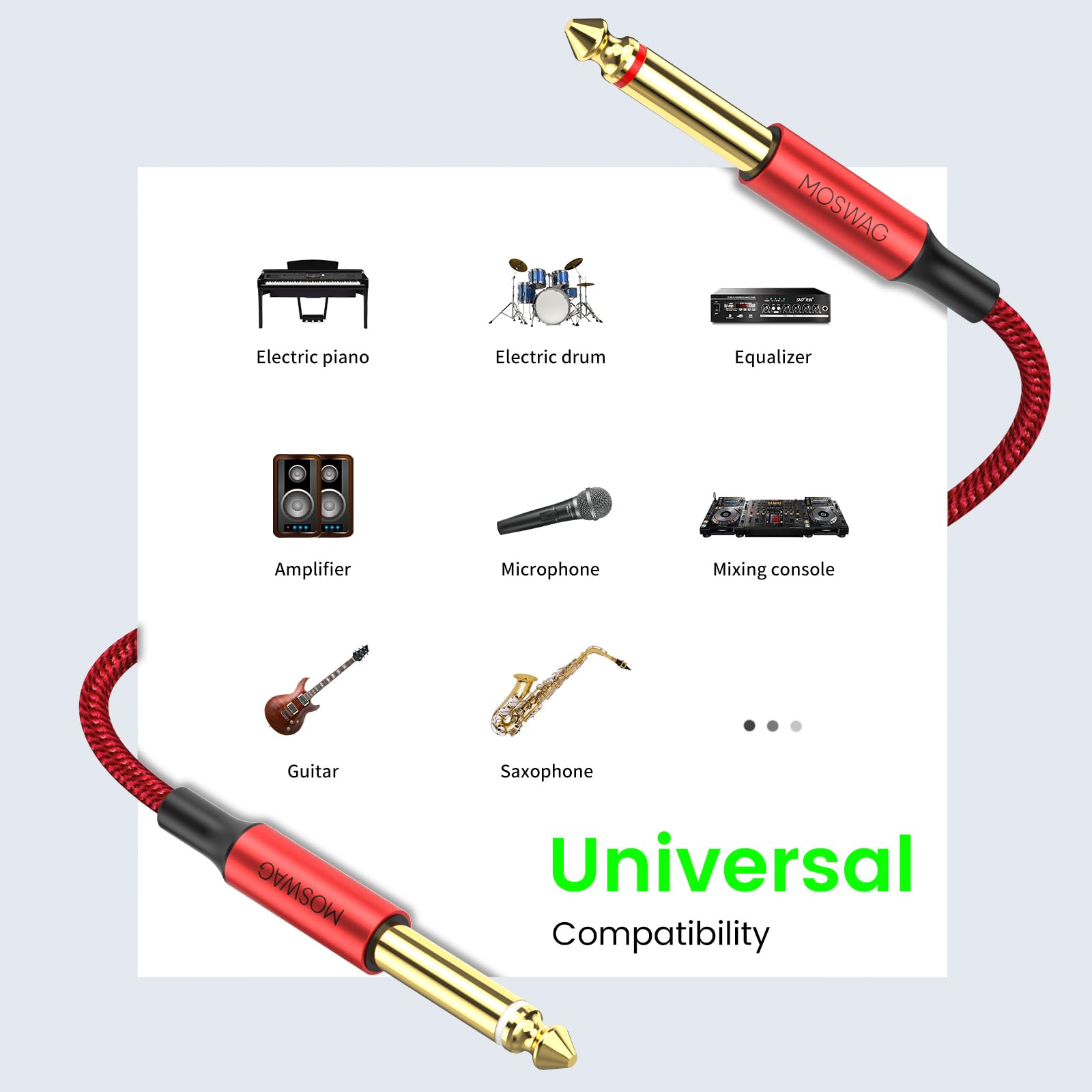 Moswag Guitar Cable 6.6Ft/2M Professional Guitar Cable Nylon Braided Instrument Cable For Electric Guitar, Bass, Amp, Keyboard,