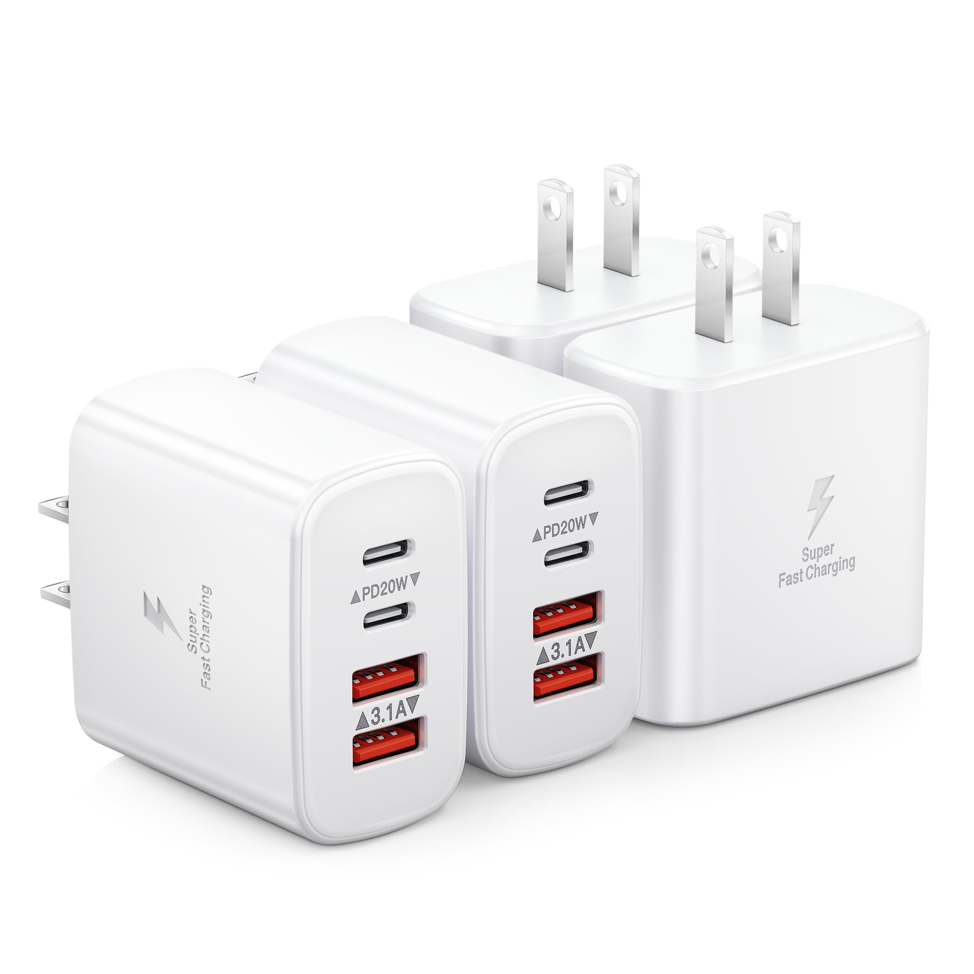 4 Pack Usb C Charger Block Fast Charge, 40W 4 Port Type C Fast Charging Block Dual Port Usbc Power Adapter Multiport Wall Plug M