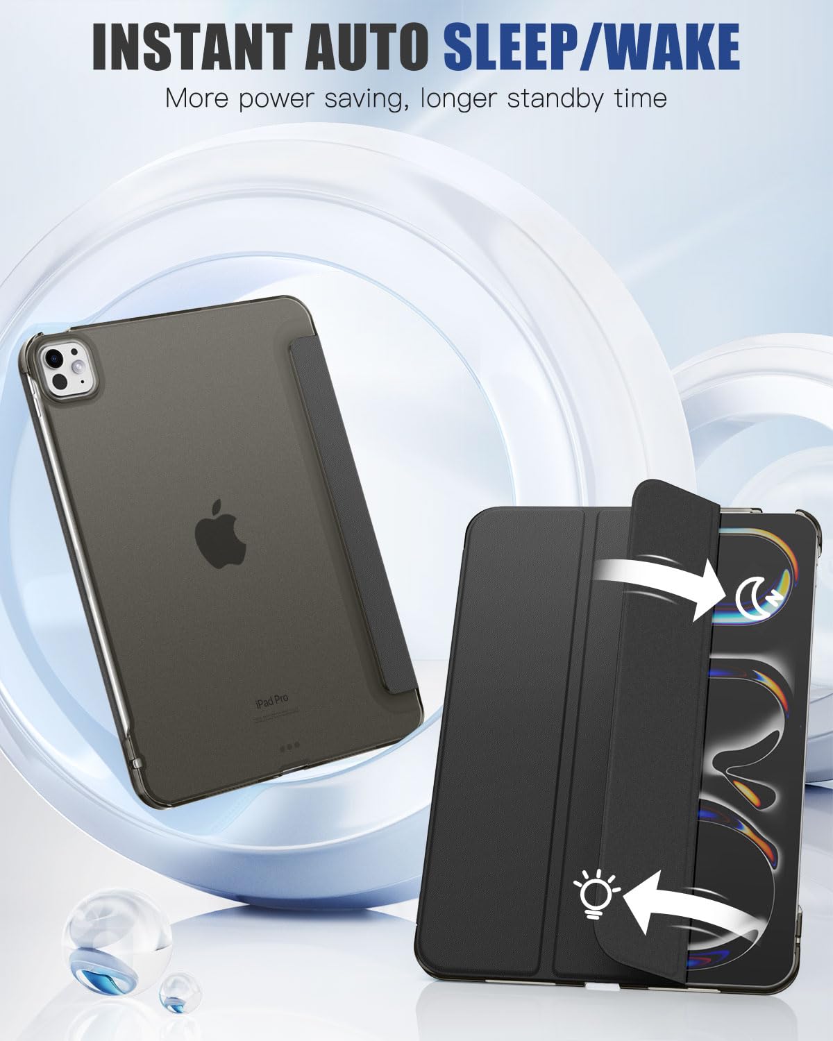 MoKo for iPad Pro 11 Inch Case M4 2024 (5th Gen), Ultra Slim Stand Case with Hard PC Translucent Back Shell Cover for iPad Pro 11'' 2024 Model (A2836/A2837/A3006), Support Apple Pencil Pro, Black