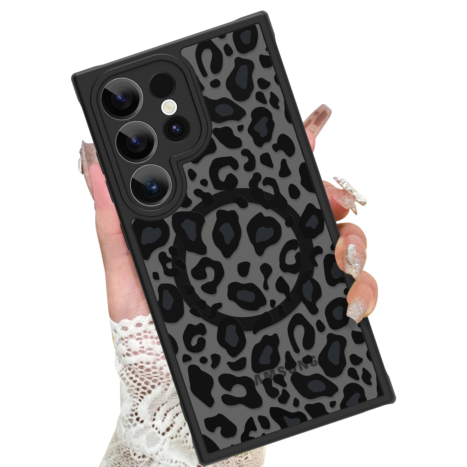 KANGHAR Case for Galaxy S24 Ultra Phone Case [Compatible with Magsafe] Leopard Printed Pattern Cute Cheetah Protective Magnetic 