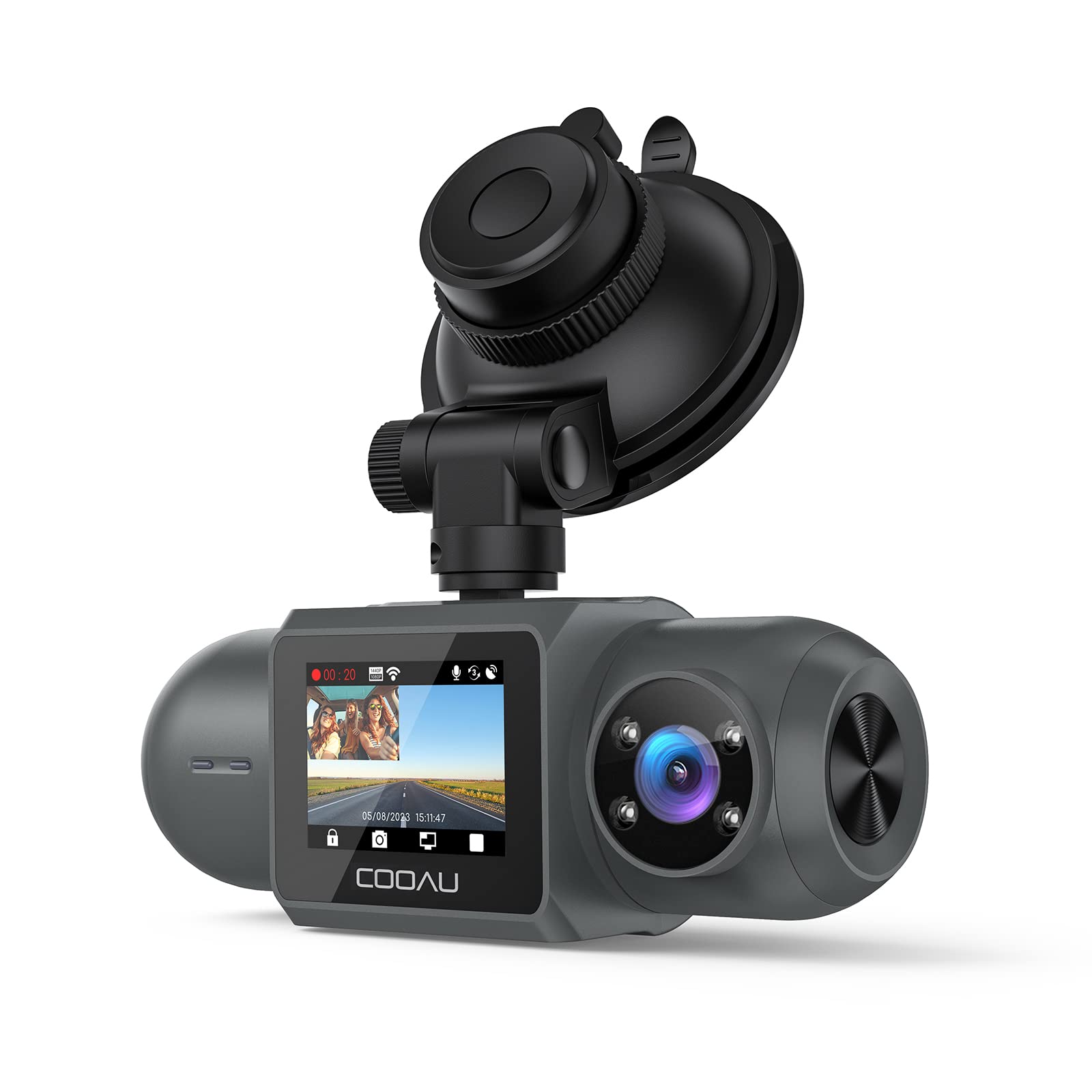 Cooau D30S 4K Dash Cam With Gps Wi Fi, Front And Inside Dual 2.5K 1080P, Uber Car Camera With Infrared Night Vision, Supercapaci